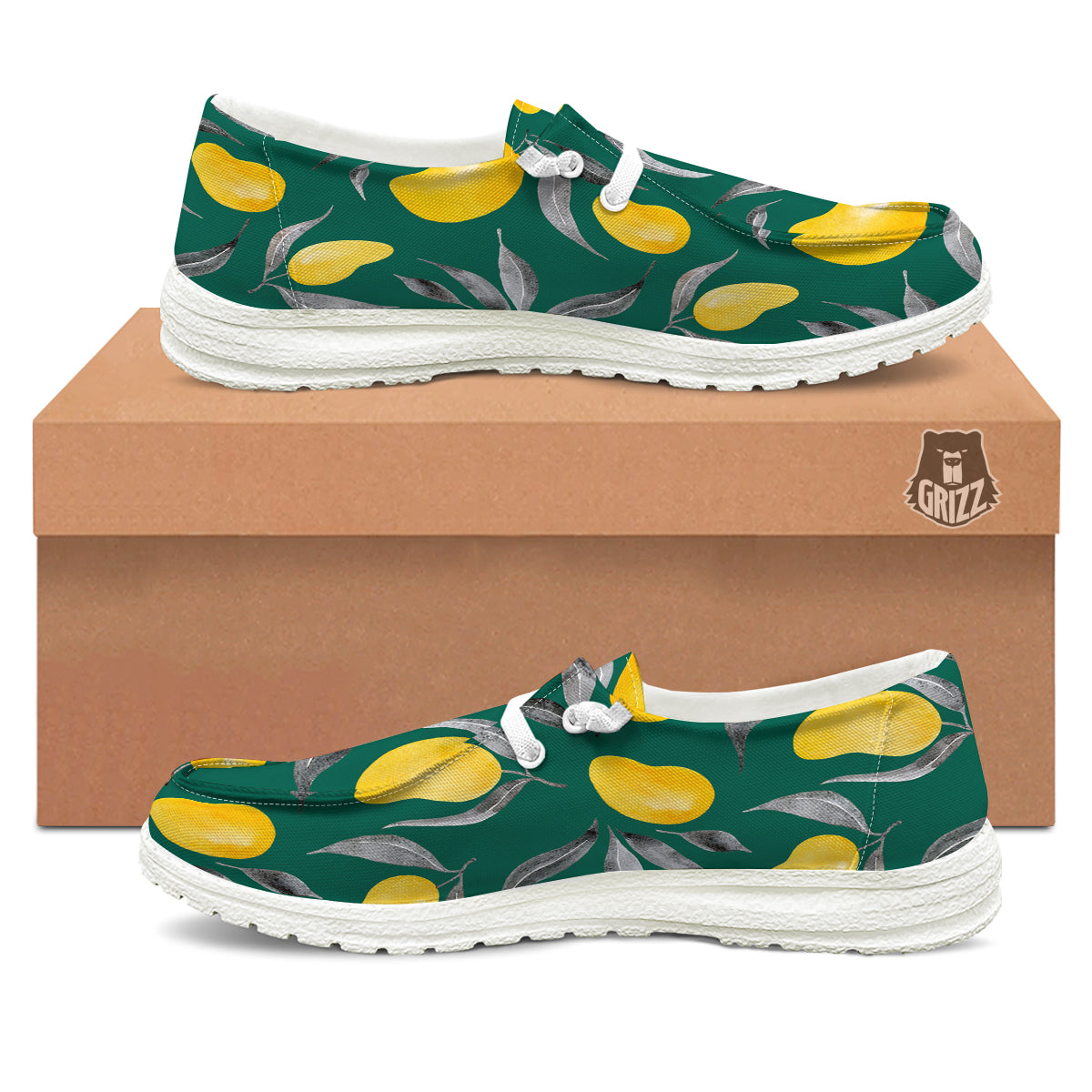 Fruit Mango Yellow Print Pattern White Loafers-grizzshop