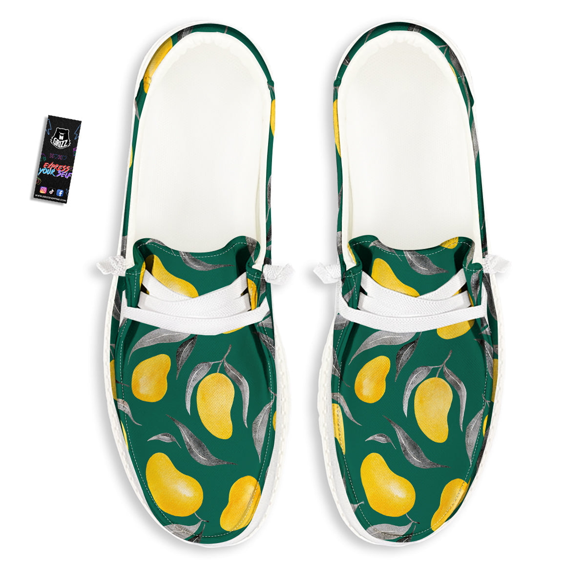 Fruit Mango Yellow Print Pattern White Loafers-grizzshop