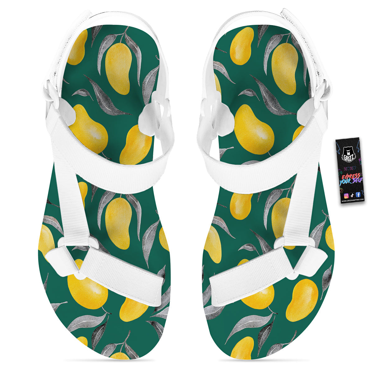Fruit Mango Yellow Print Pattern White Open Toe Sandals-grizzshop