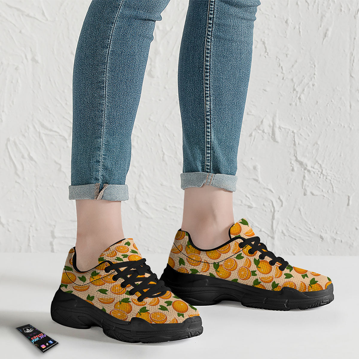Fruit Orange Print Pattern Black Chunky Shoes-grizzshop