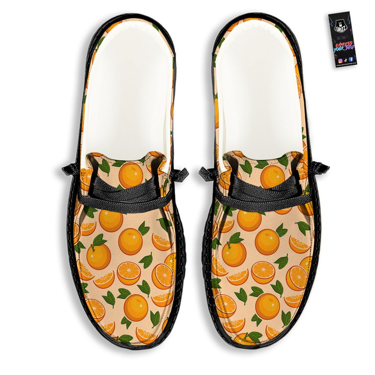 Fruit Orange Print Pattern Black Loafers-grizzshop