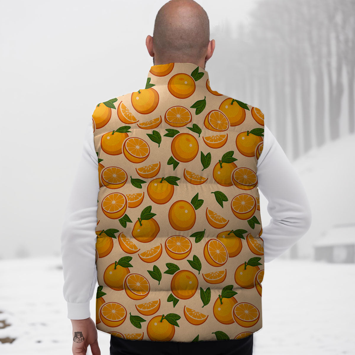 Fruit Orange Print Pattern Down Vest-grizzshop