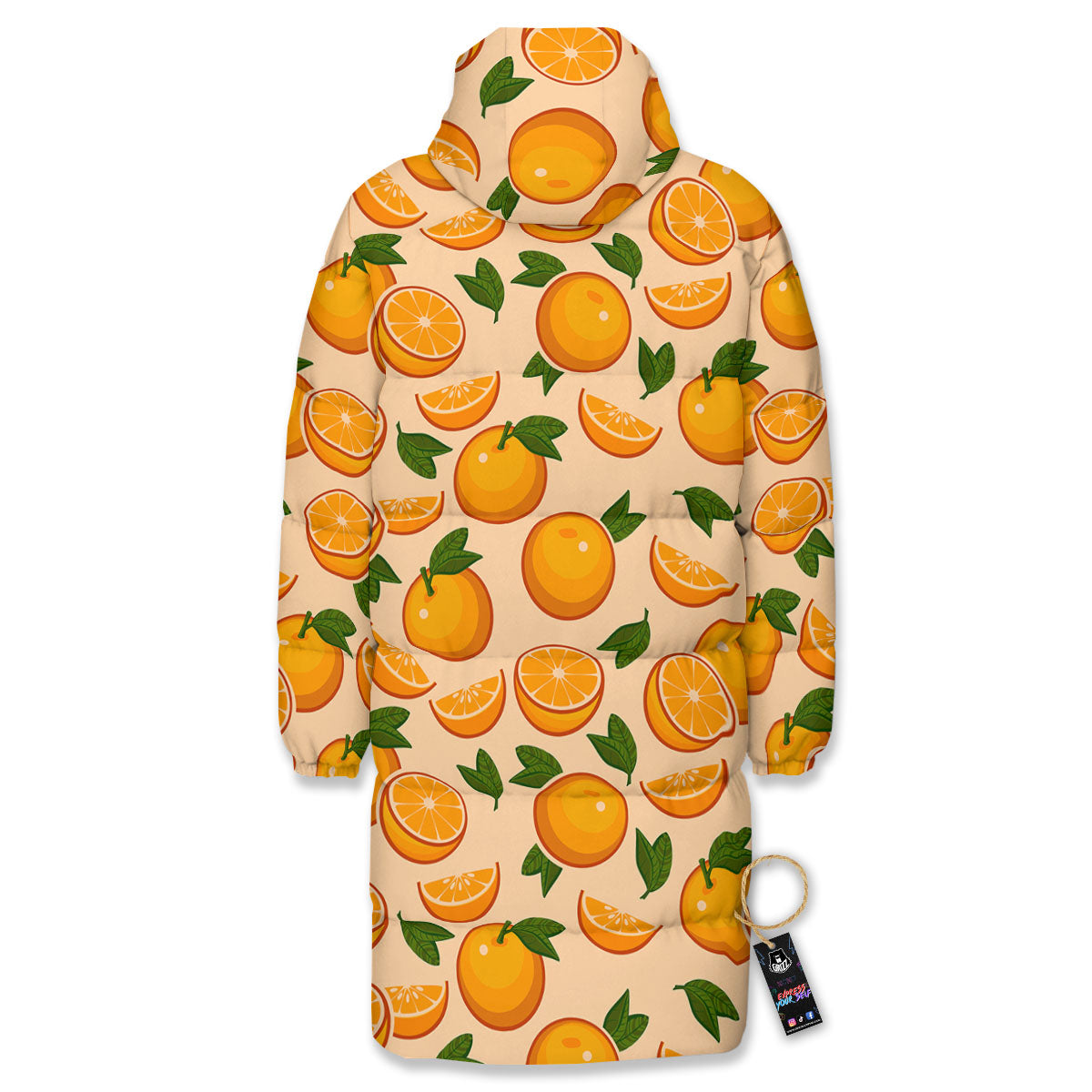 Fruit Orange Print Pattern Long Down Jacket-grizzshop