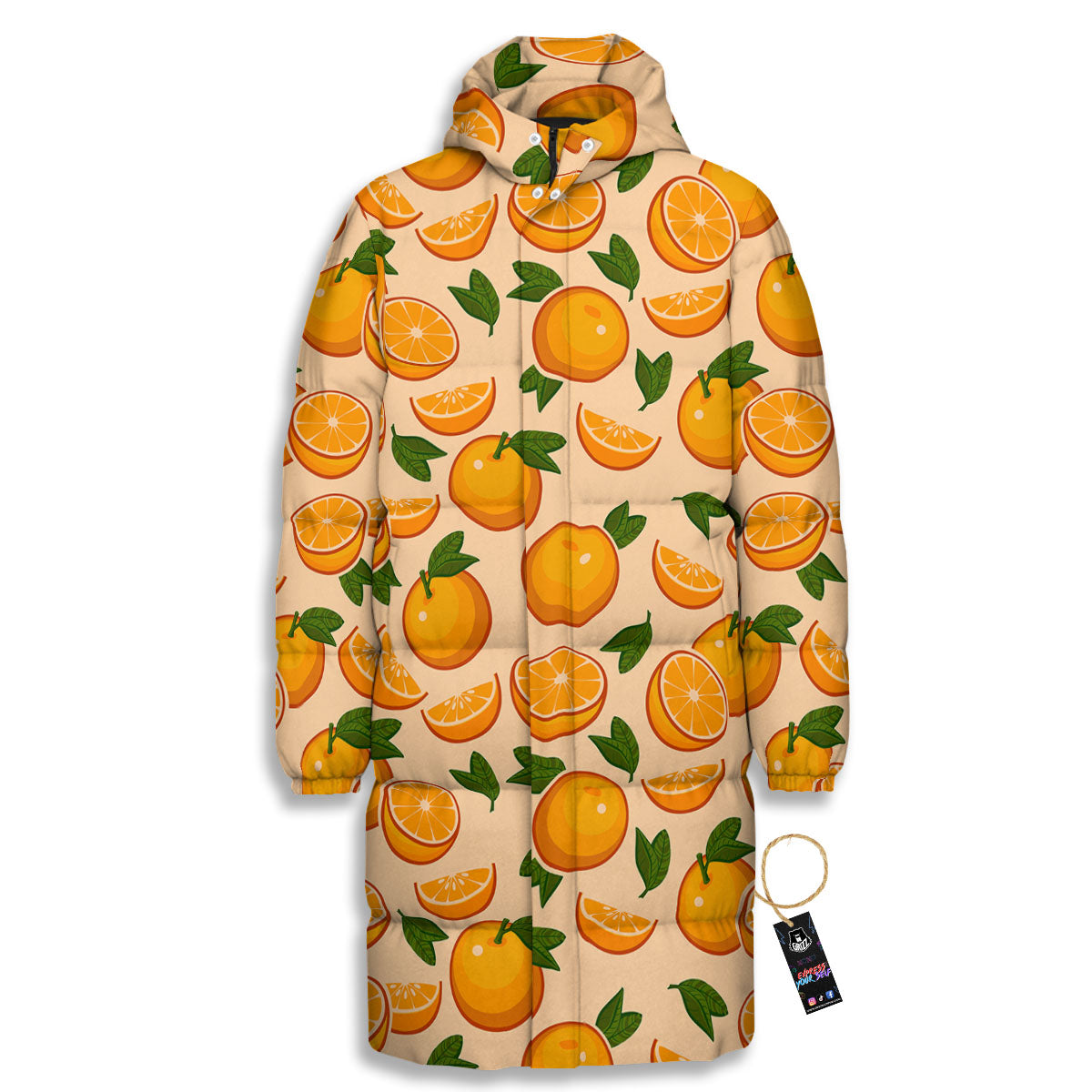 Fruit Orange Print Pattern Long Down Jacket-grizzshop