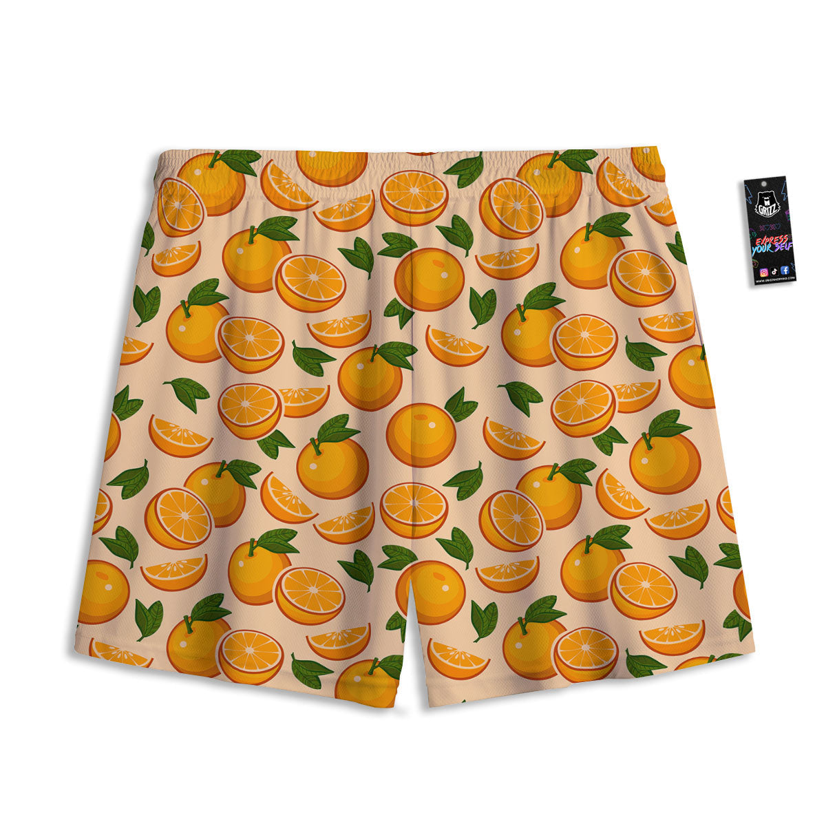 Fruit Orange Print Pattern Mesh Shorts-grizzshop