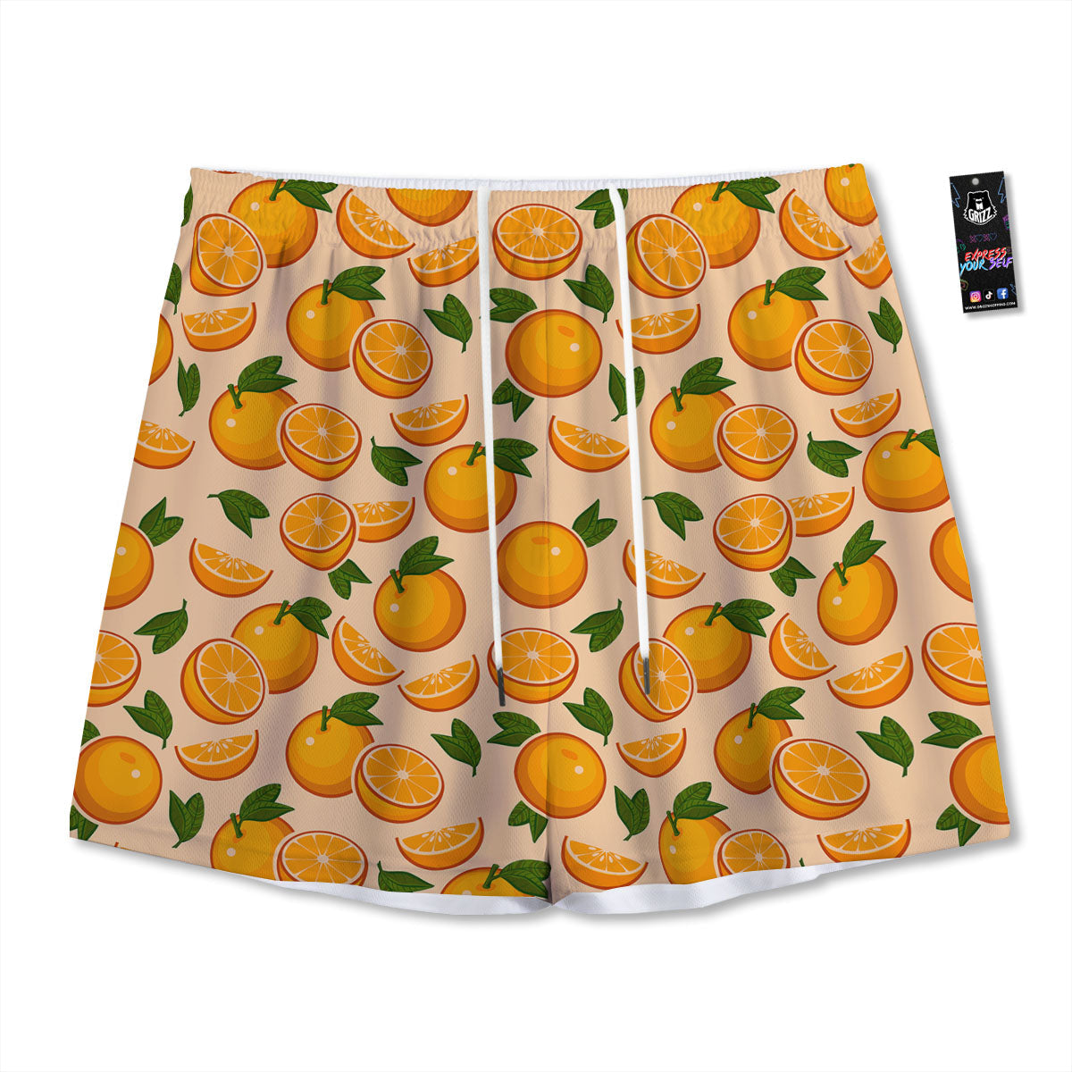 Fruit Orange Print Pattern Mesh Shorts-grizzshop