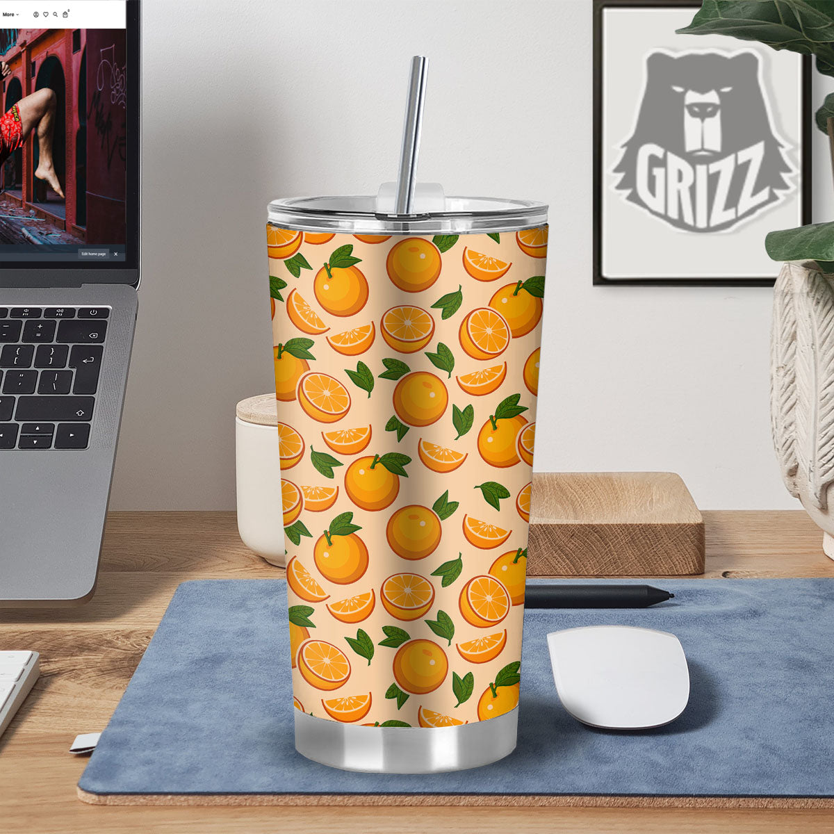 Fruit Orange Print Pattern Tumbler-grizzshop