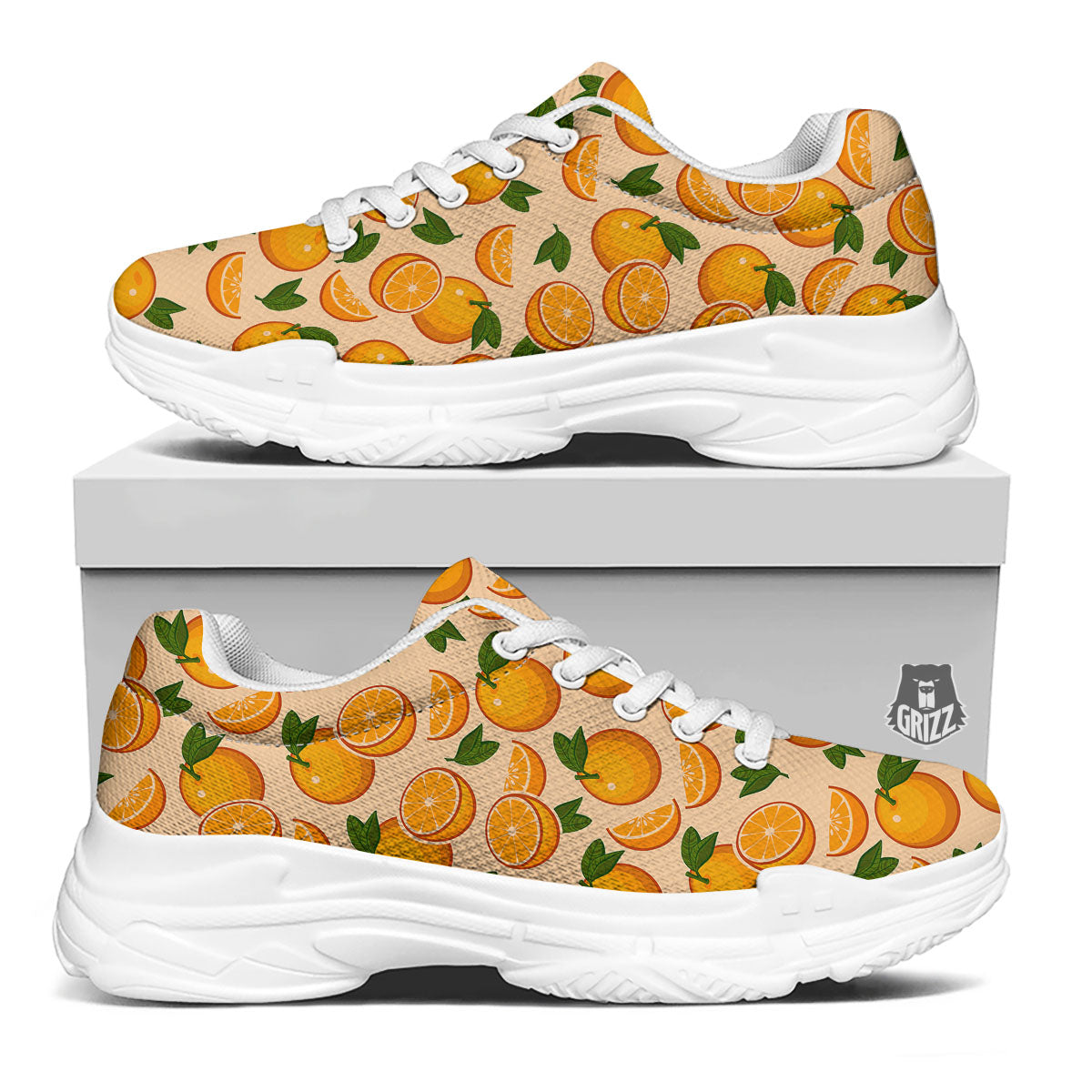 Fruit Orange Print Pattern White Chunky Shoes-grizzshop