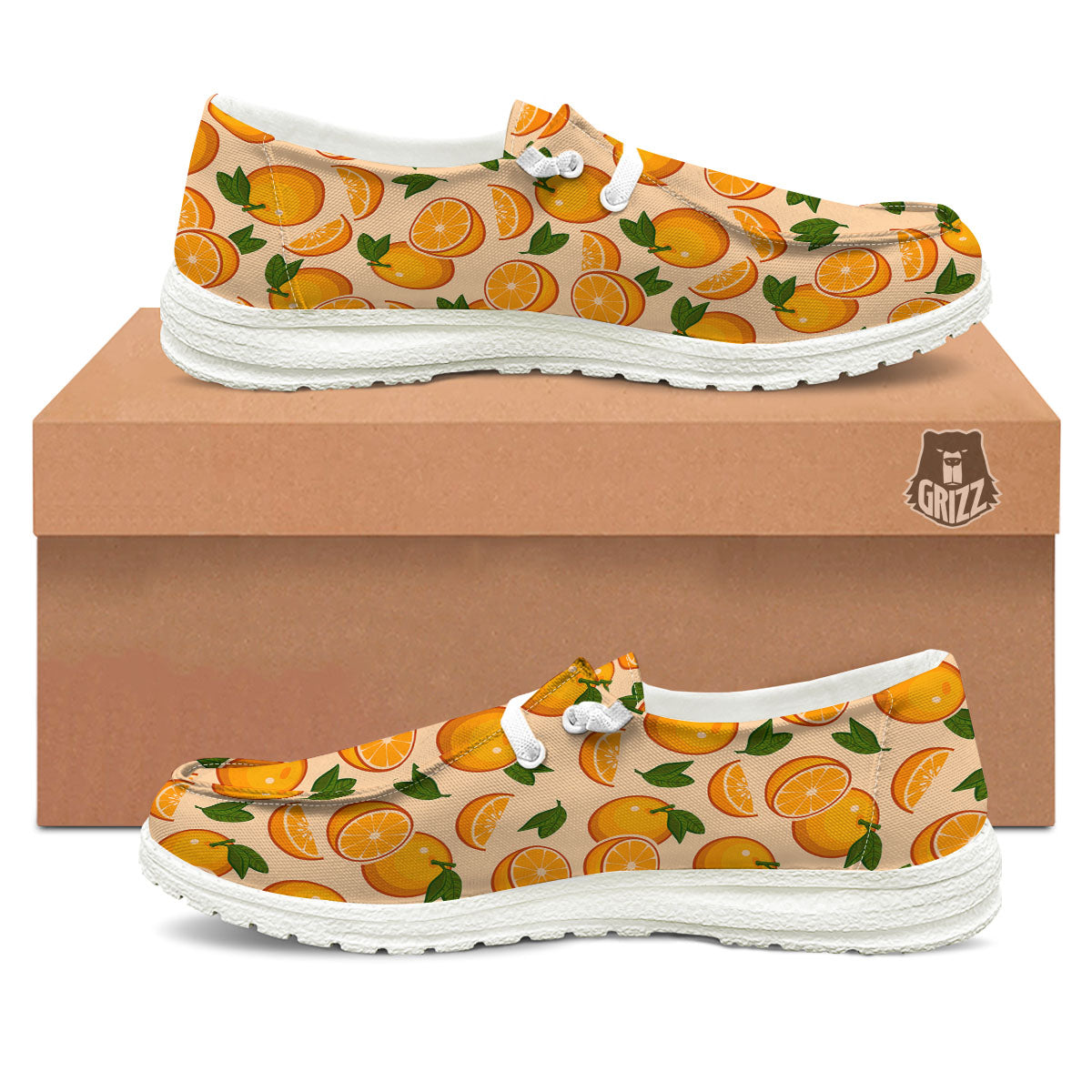 Fruit Orange Print Pattern White Loafers-grizzshop