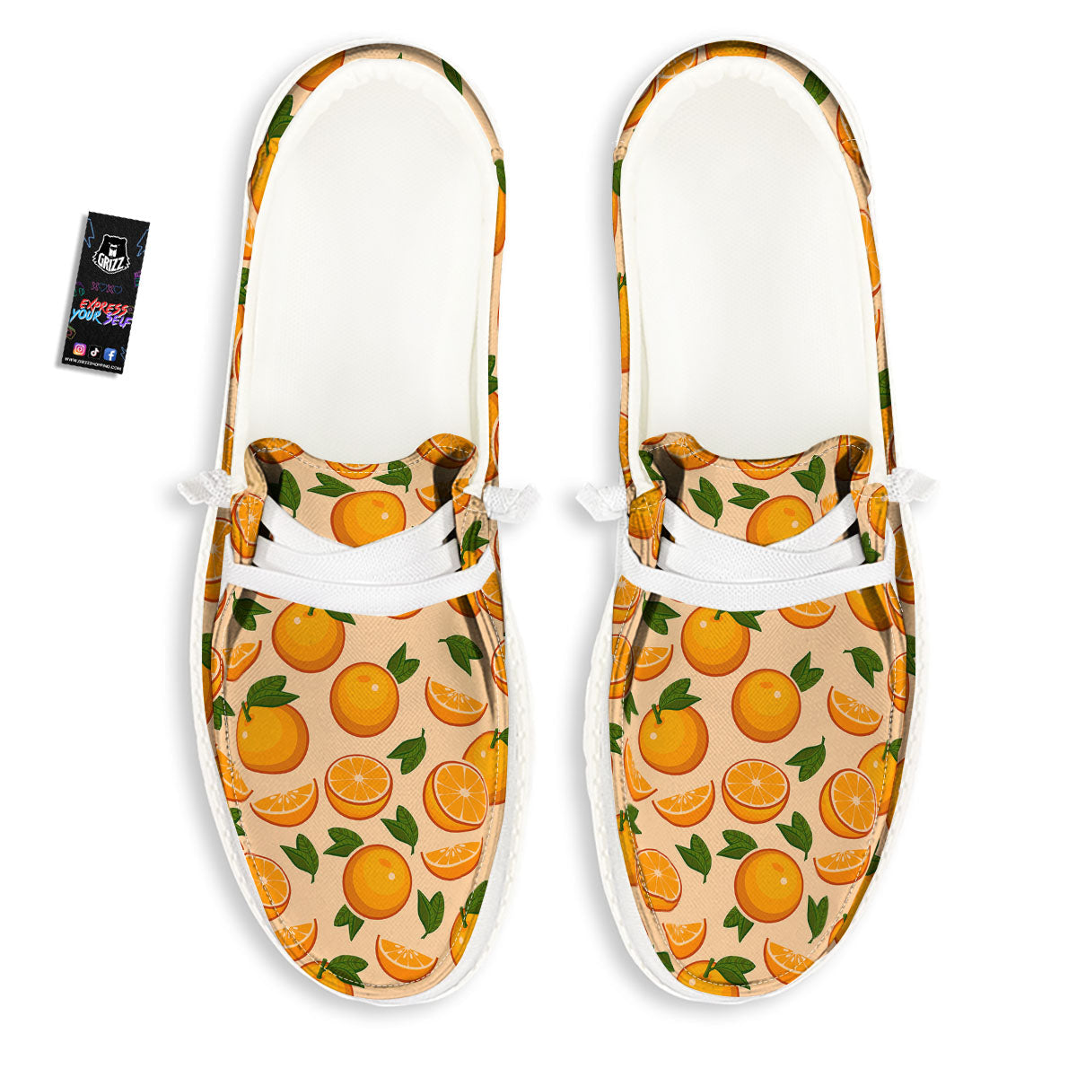 Fruit Orange Print Pattern White Loafers-grizzshop