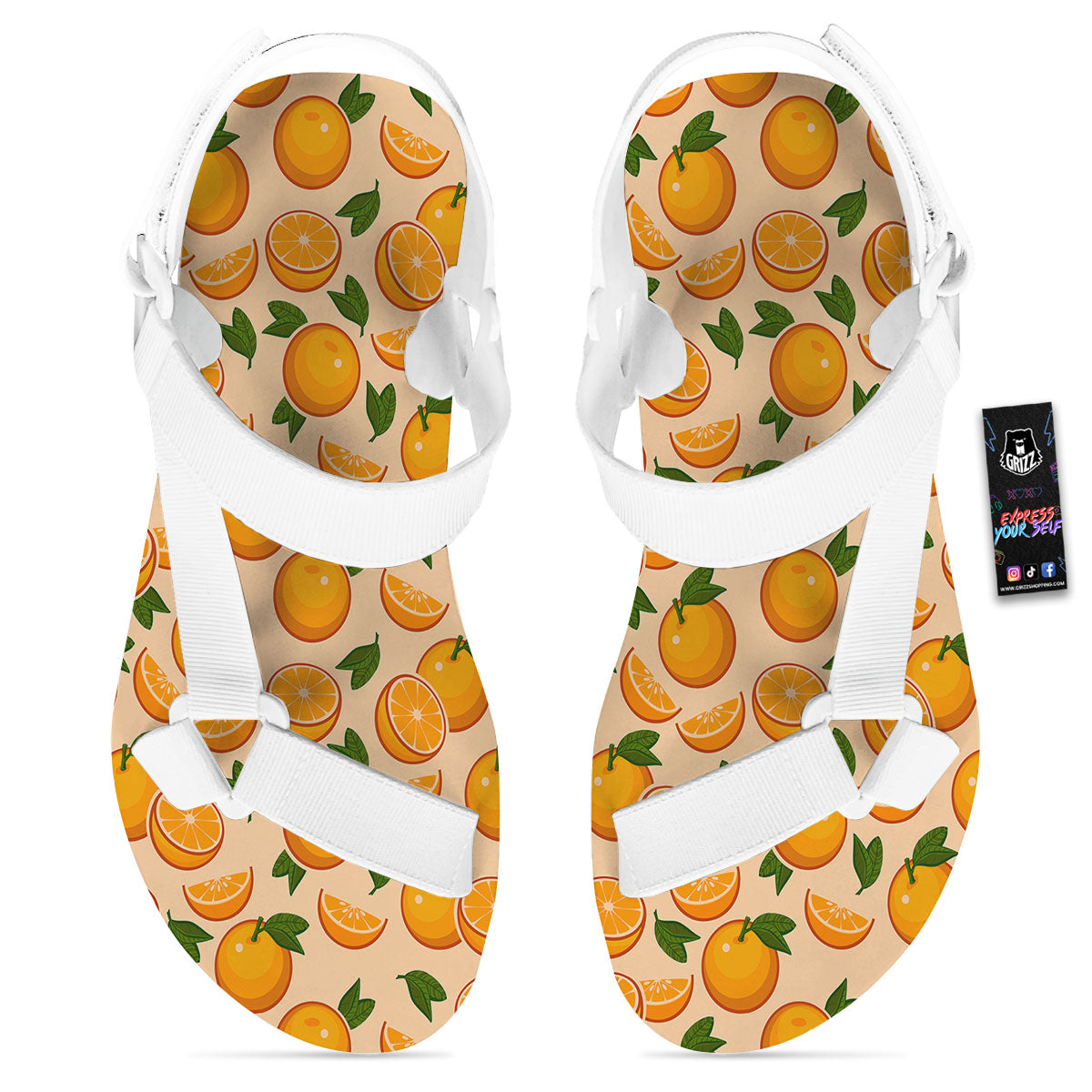 Fruit Orange Print Pattern White Open Toe Sandals-grizzshop