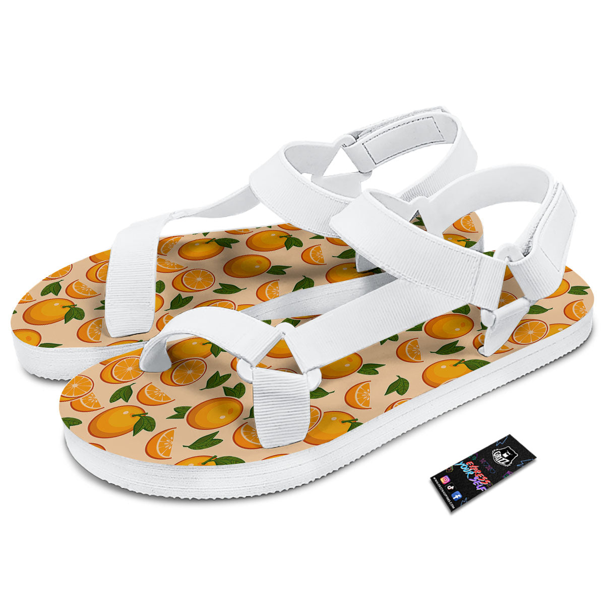 Fruit Orange Print Pattern White Open Toe Sandals-grizzshop