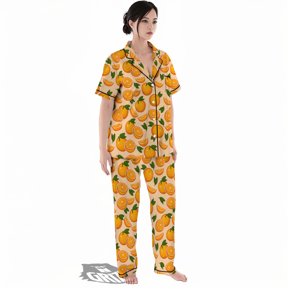 Fruit Orange Print Pattern Women's Pajamas Set-grizzshop