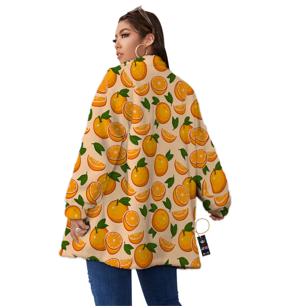Fruit Orange Print Pattern Women's Sherpa Jacket-grizzshop