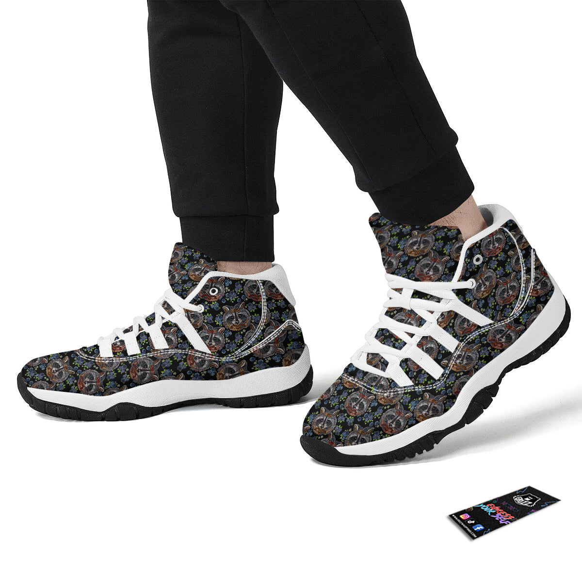 Fruit Raccoon Pattern Print White Bball Shoes-grizzshop