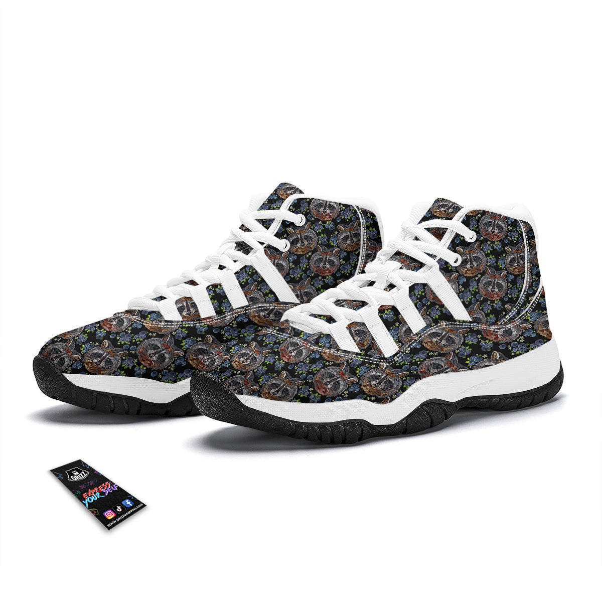 Fruit Raccoon Pattern Print White Bball Shoes-grizzshop