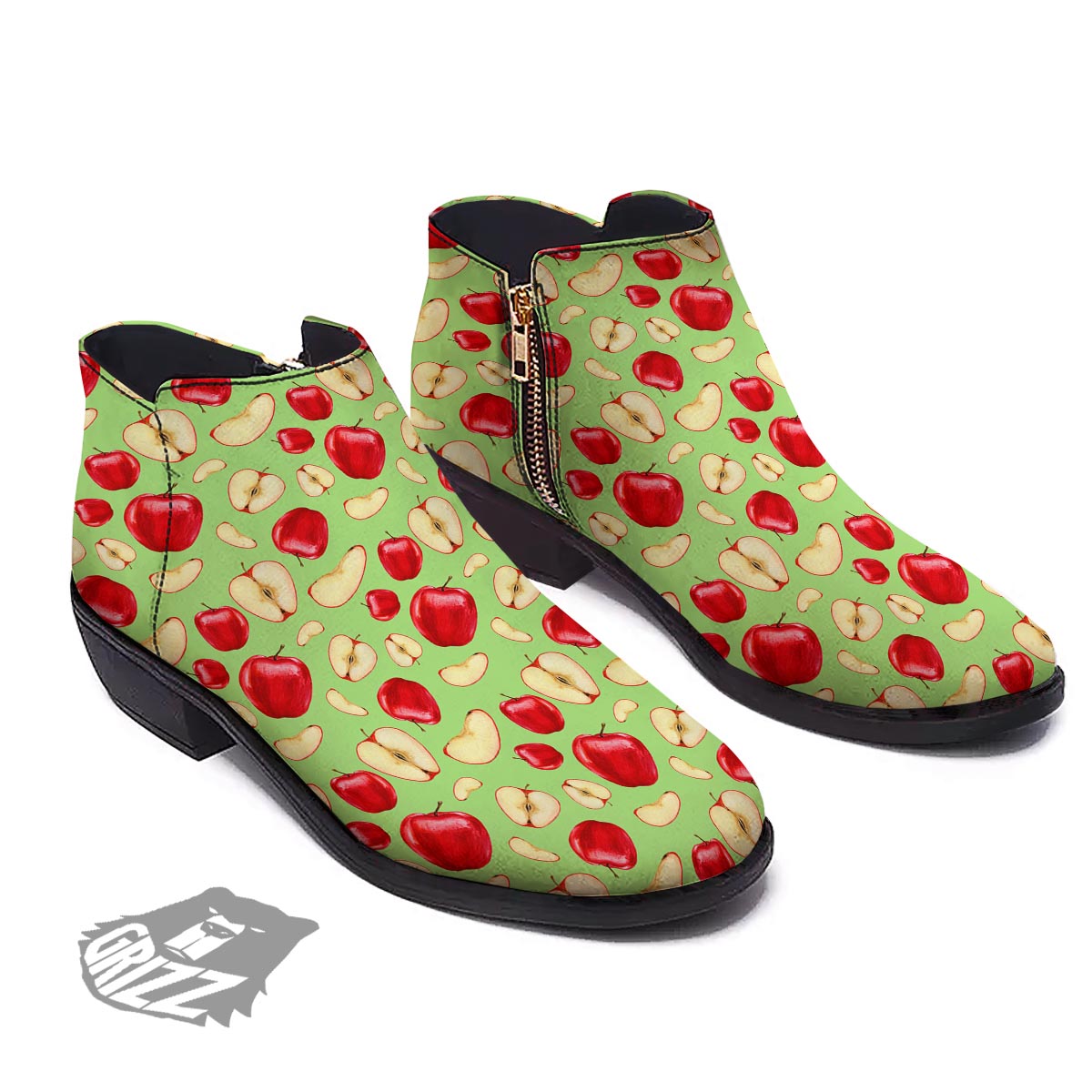 Fruit Red Apple Print Pattern Ankle Boots-grizzshop