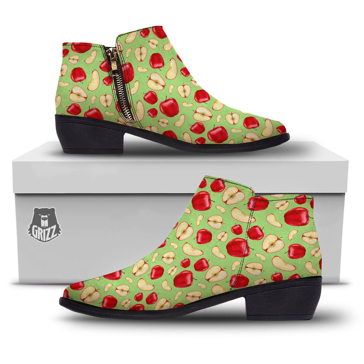 Fruit Red Apple Print Pattern Ankle Boots-grizzshop