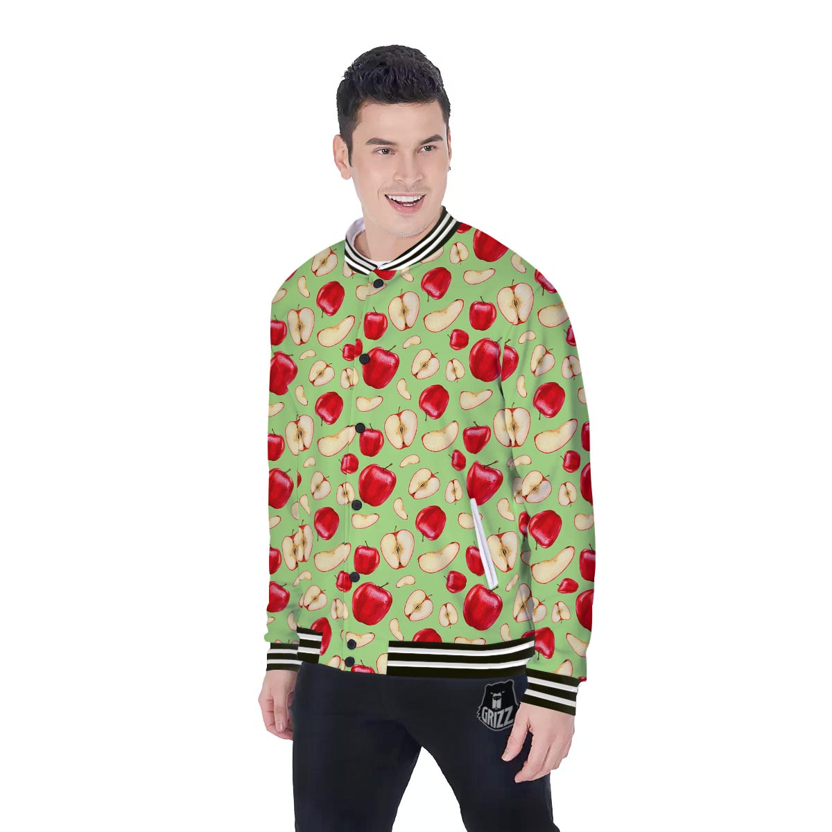 Fruit Red Apple Print Pattern Baseball Jacket-grizzshop