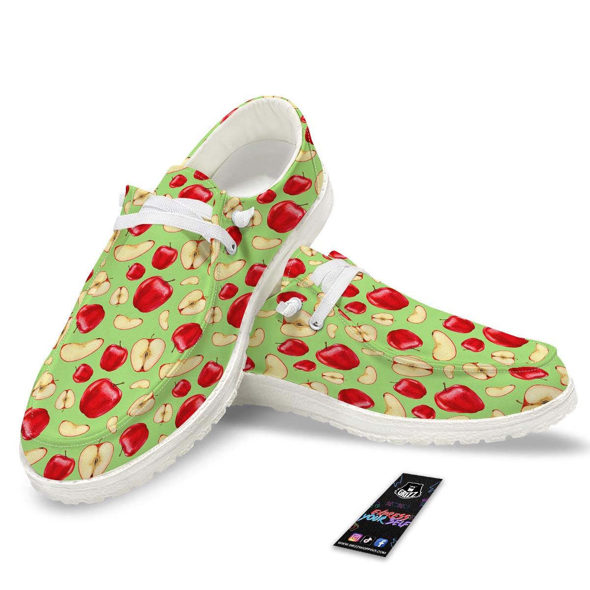 Fruit Red Apple Print Pattern Black Loafers-grizzshop