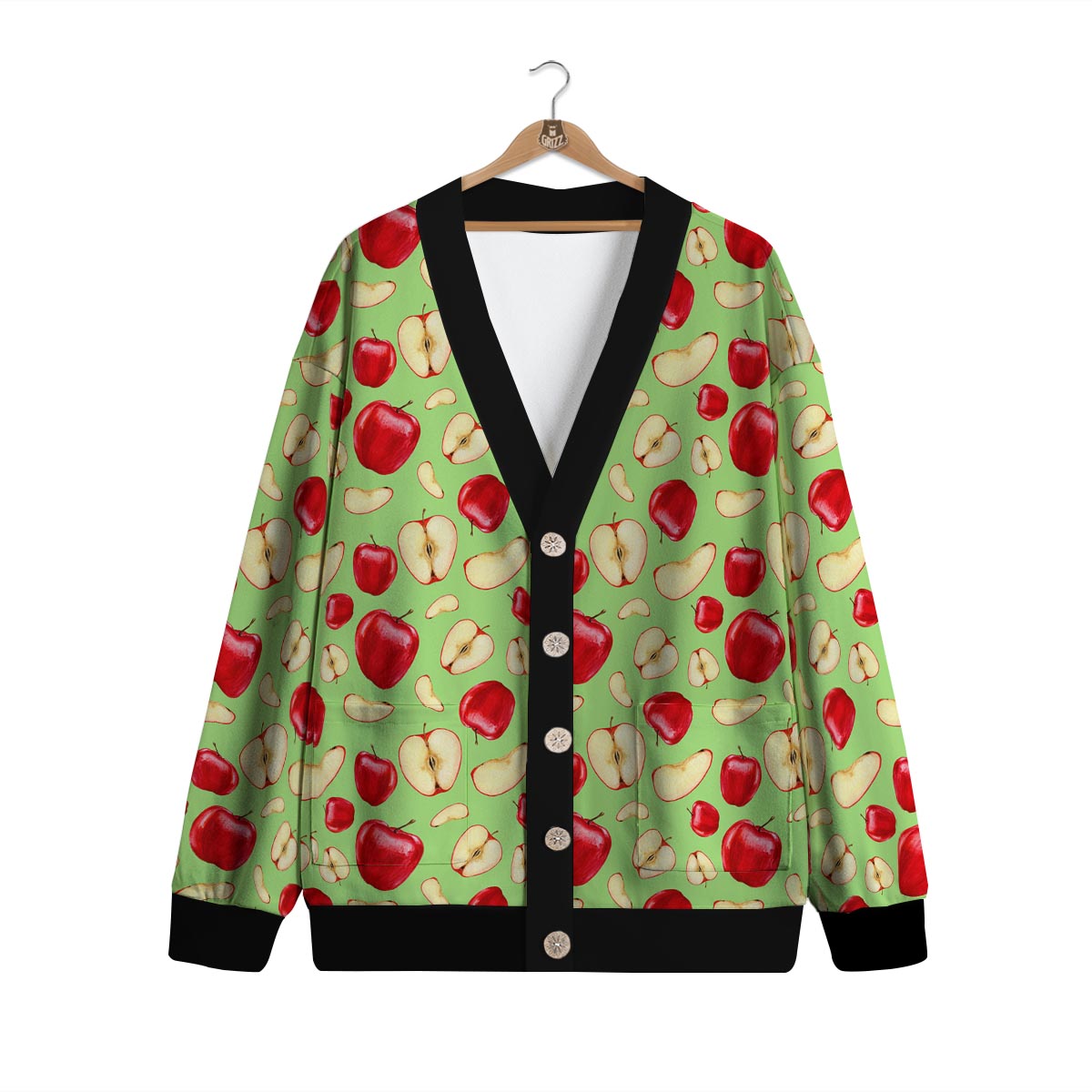 Fruit Red Apple Print Pattern Cardigan-grizzshop