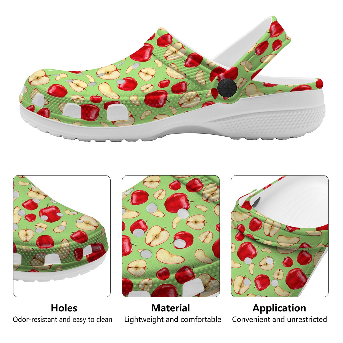 Fruit Red Apple Print Pattern Clog-grizzshop