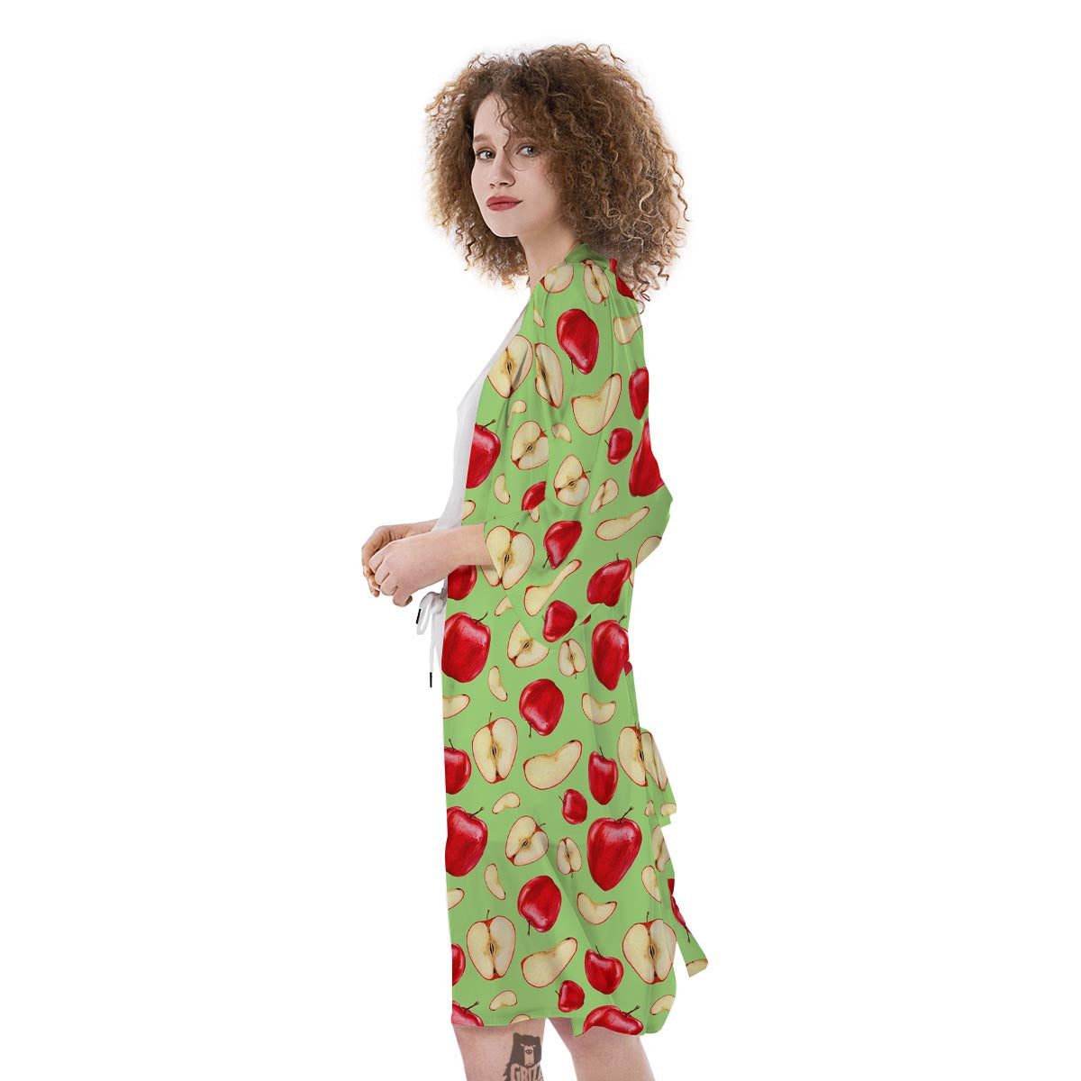Fruit Red Apple Print Pattern Kimono-grizzshop