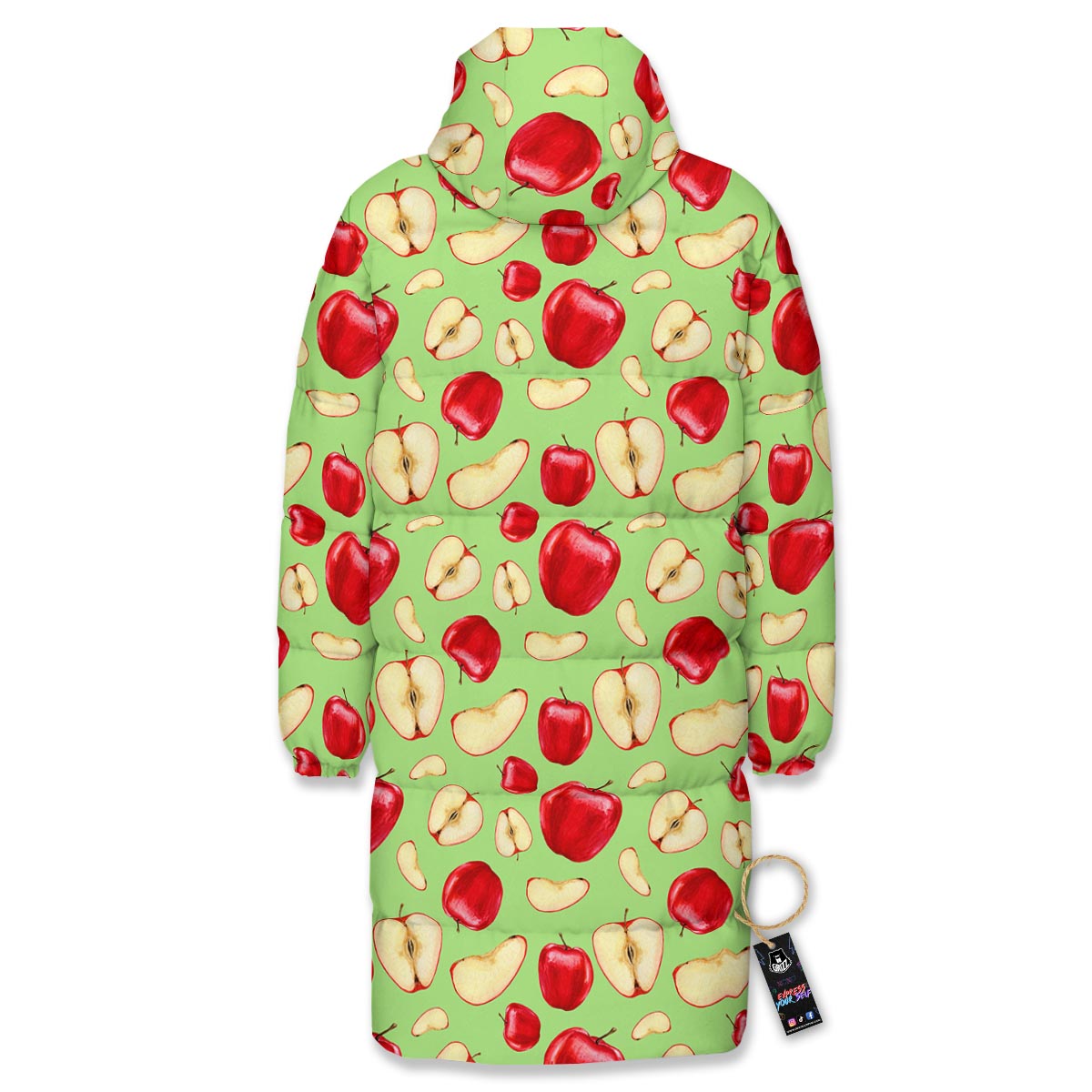 Fruit Red Apple Print Pattern Long Down Jacket-grizzshop