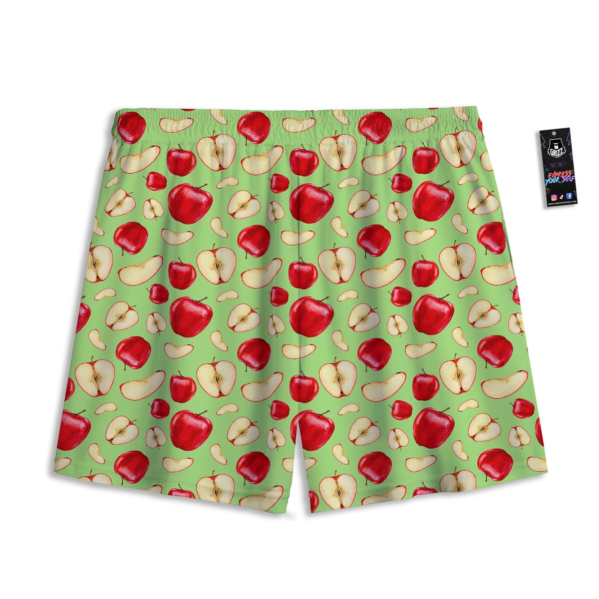 Fruit Red Apple Print Pattern Mesh Shorts-grizzshop