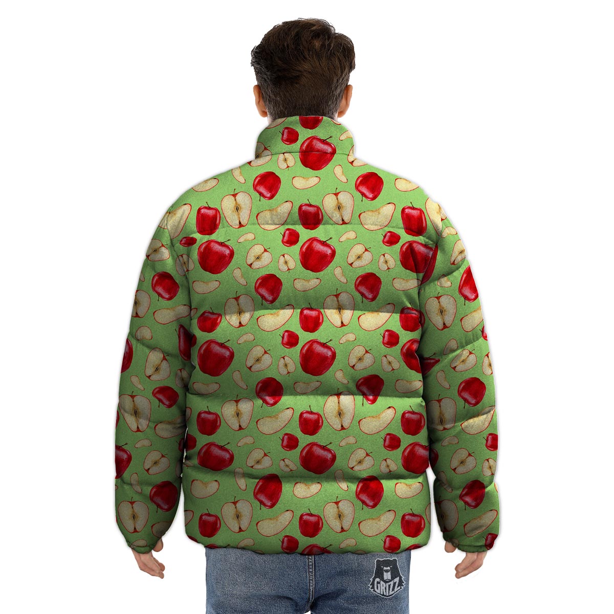 Fruit Red Apple Print Pattern Puffer Jacket-grizzshop