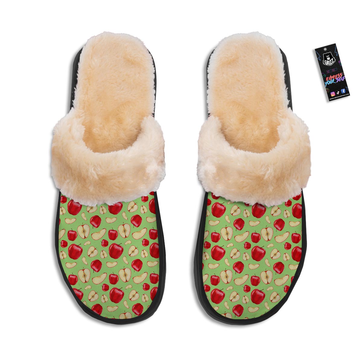 Fruit Red Apple Print Pattern Slippers-grizzshop