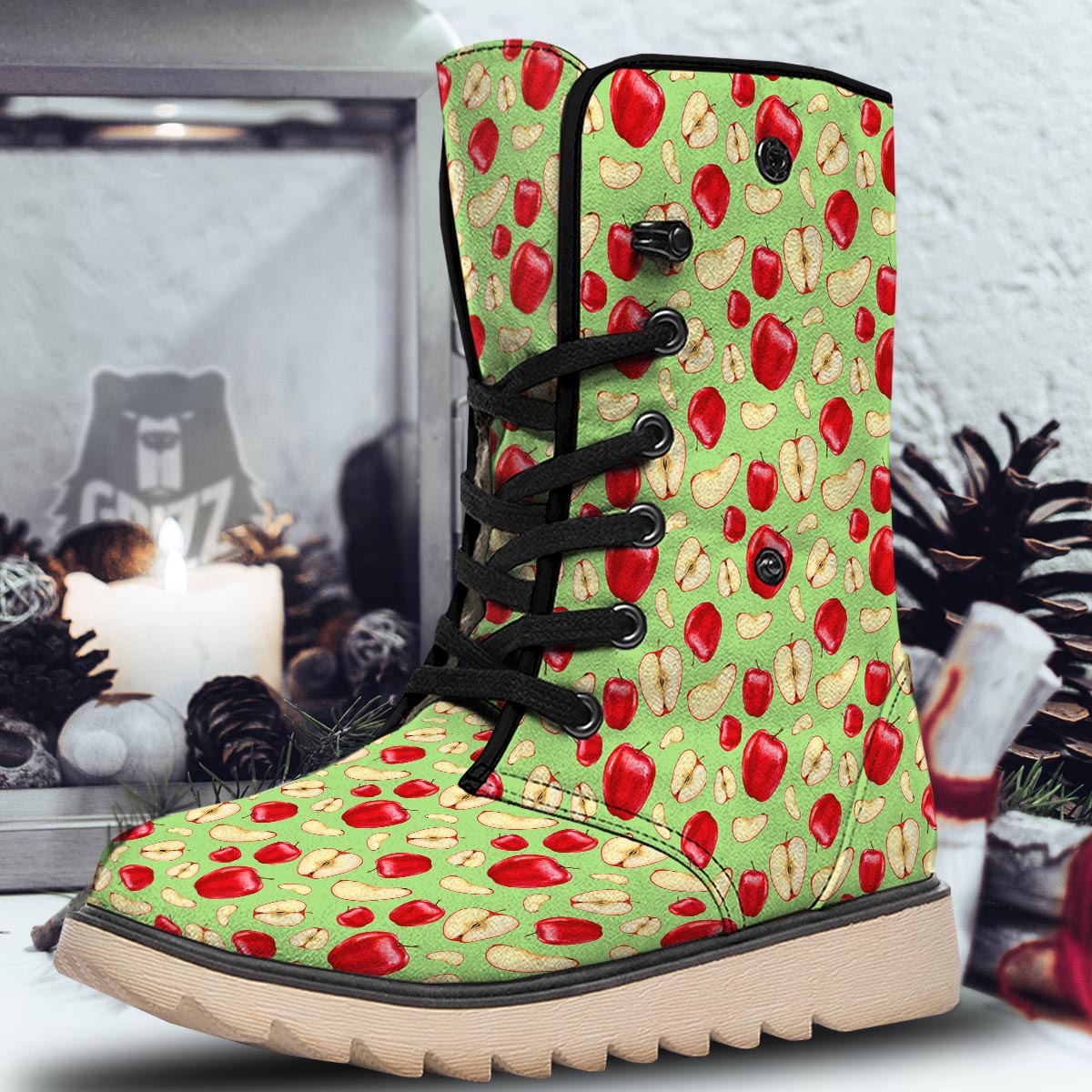 Fruit Red Apple Print Pattern Snow Boots-grizzshop