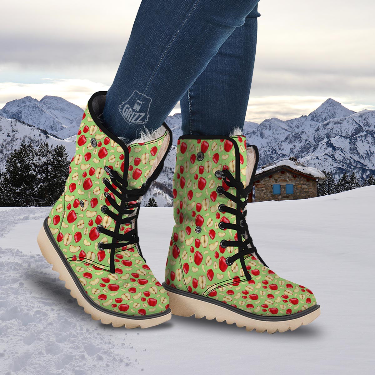 Fruit Red Apple Print Pattern Snow Boots-grizzshop