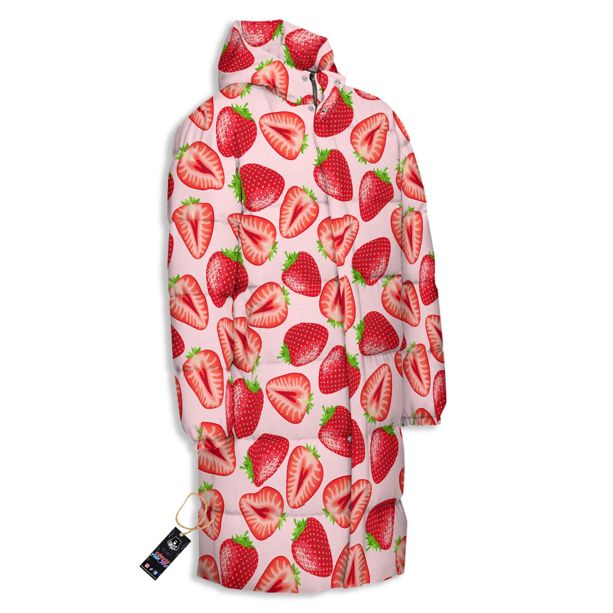 Fruit Strawberry Print Pattern Long Down Jacket-grizzshop