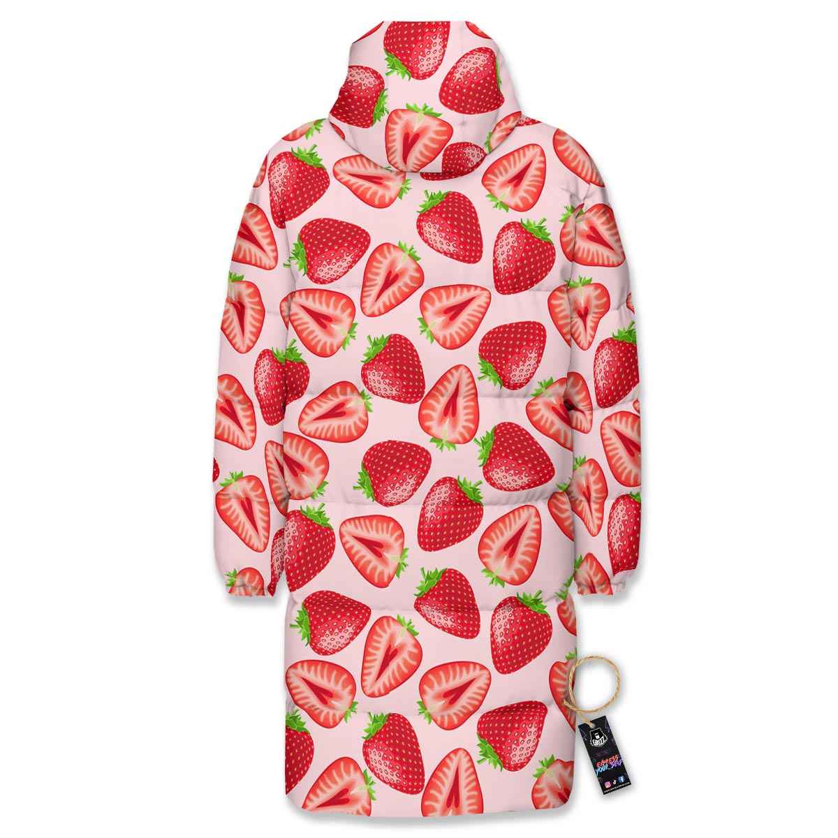 Fruit Strawberry Print Pattern Long Down Jacket-grizzshop