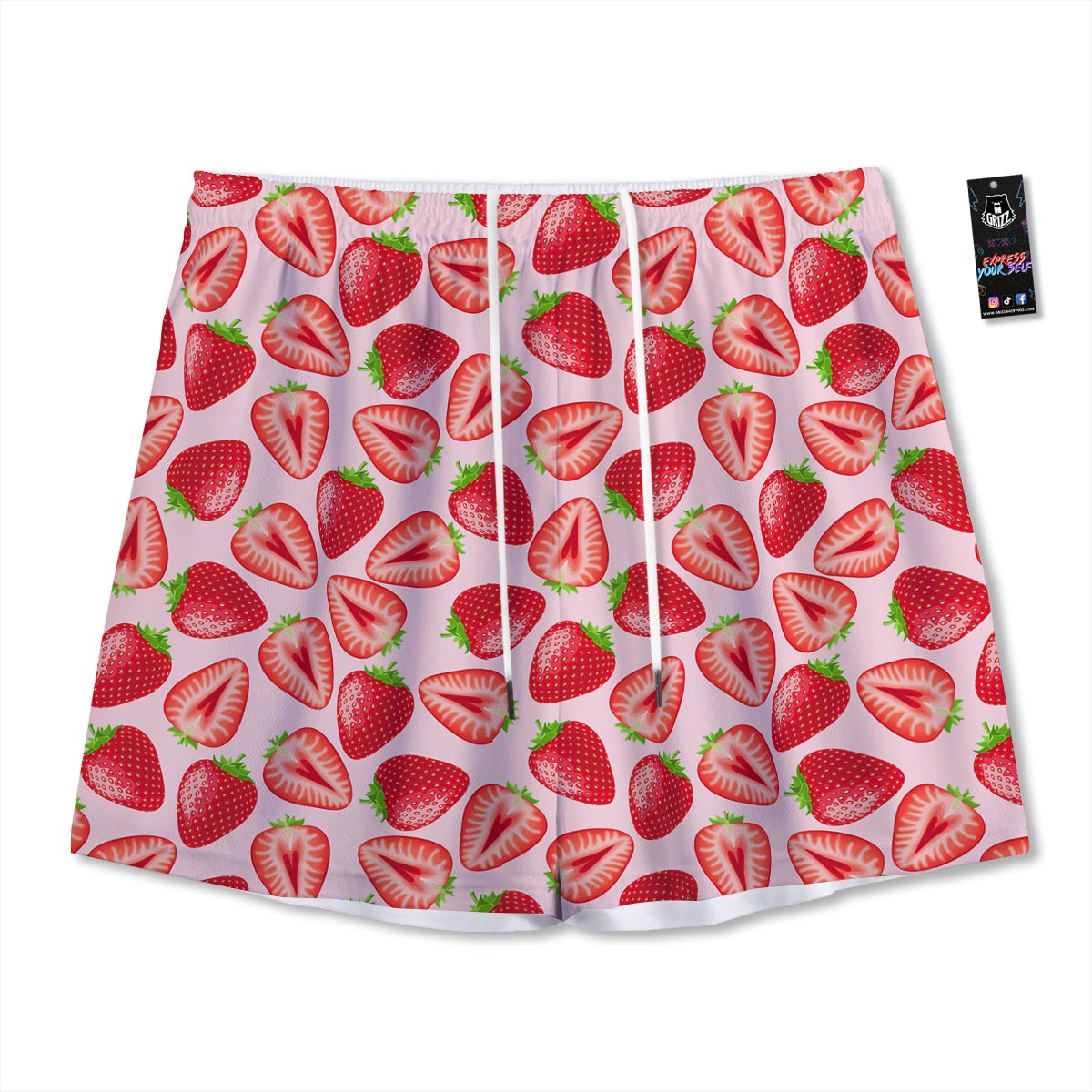 Fruit Strawberry Print Pattern Mesh Shorts-grizzshop