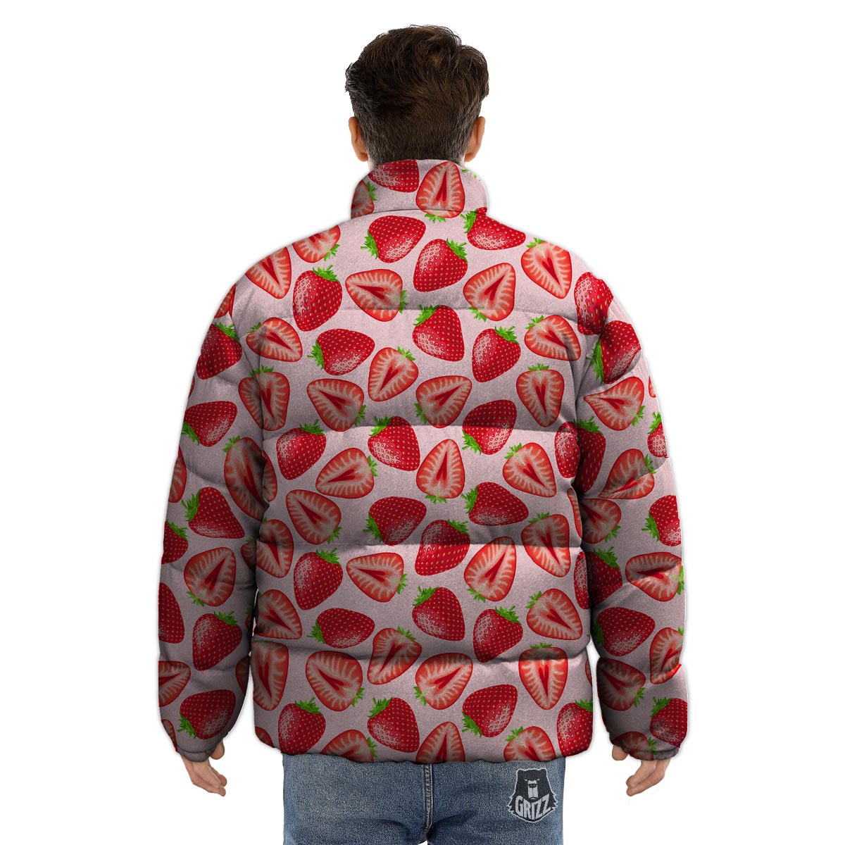 Fruit Strawberry Print Pattern Puffer Jacket-grizzshop