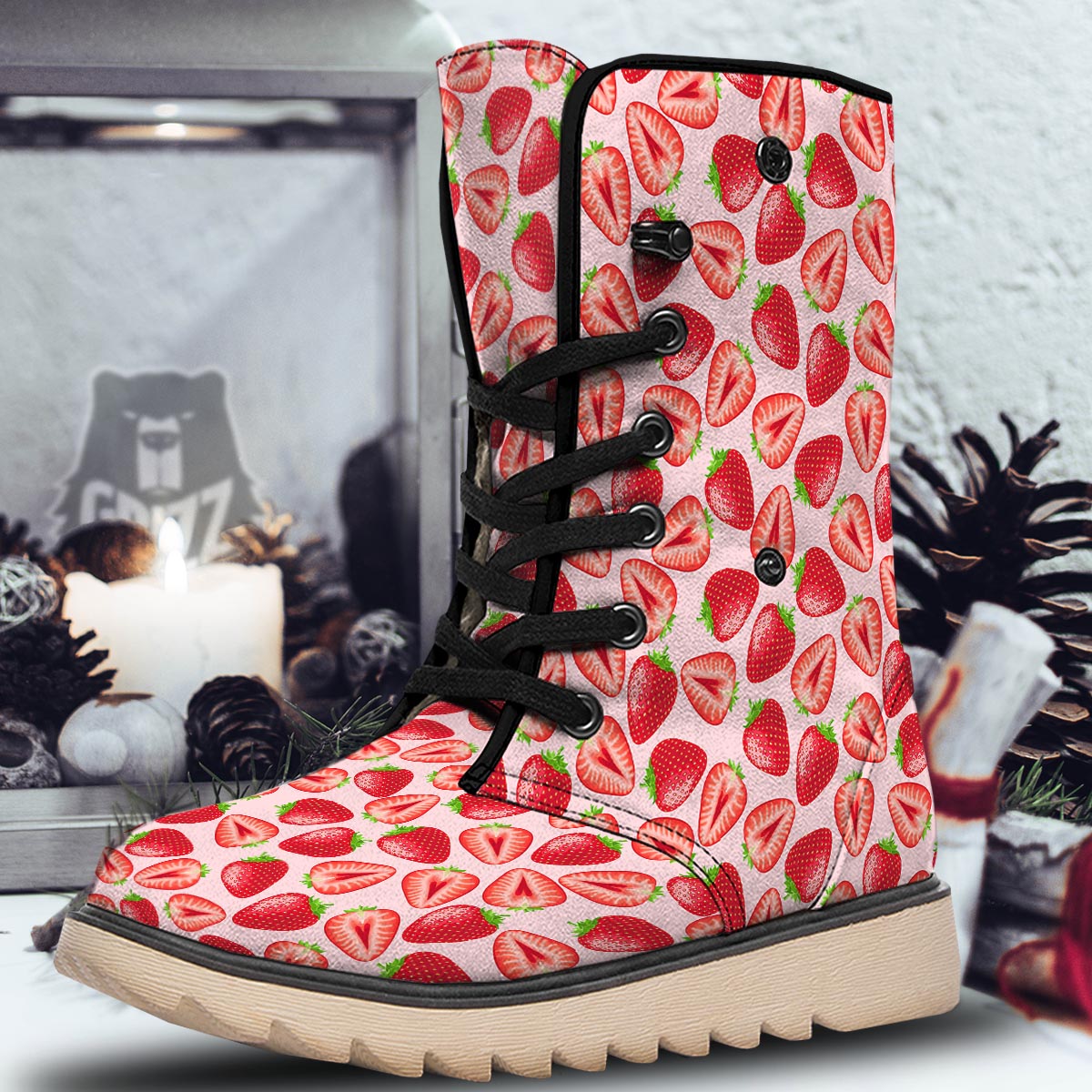 Fruit Strawberry Print Pattern Snow Boots-grizzshop