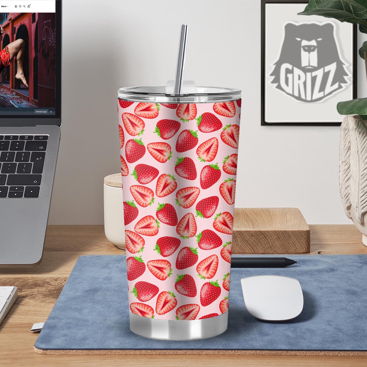 Fruit Strawberry Print Pattern Tumbler-grizzshop