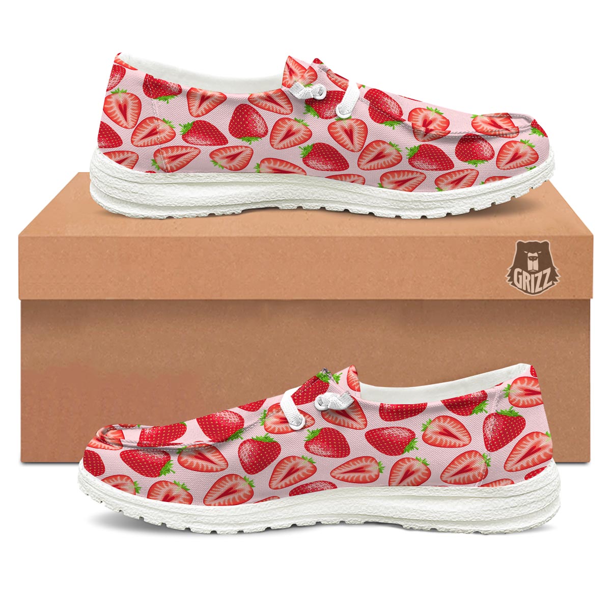 Fruit Strawberry Print Pattern White Loafers-grizzshop