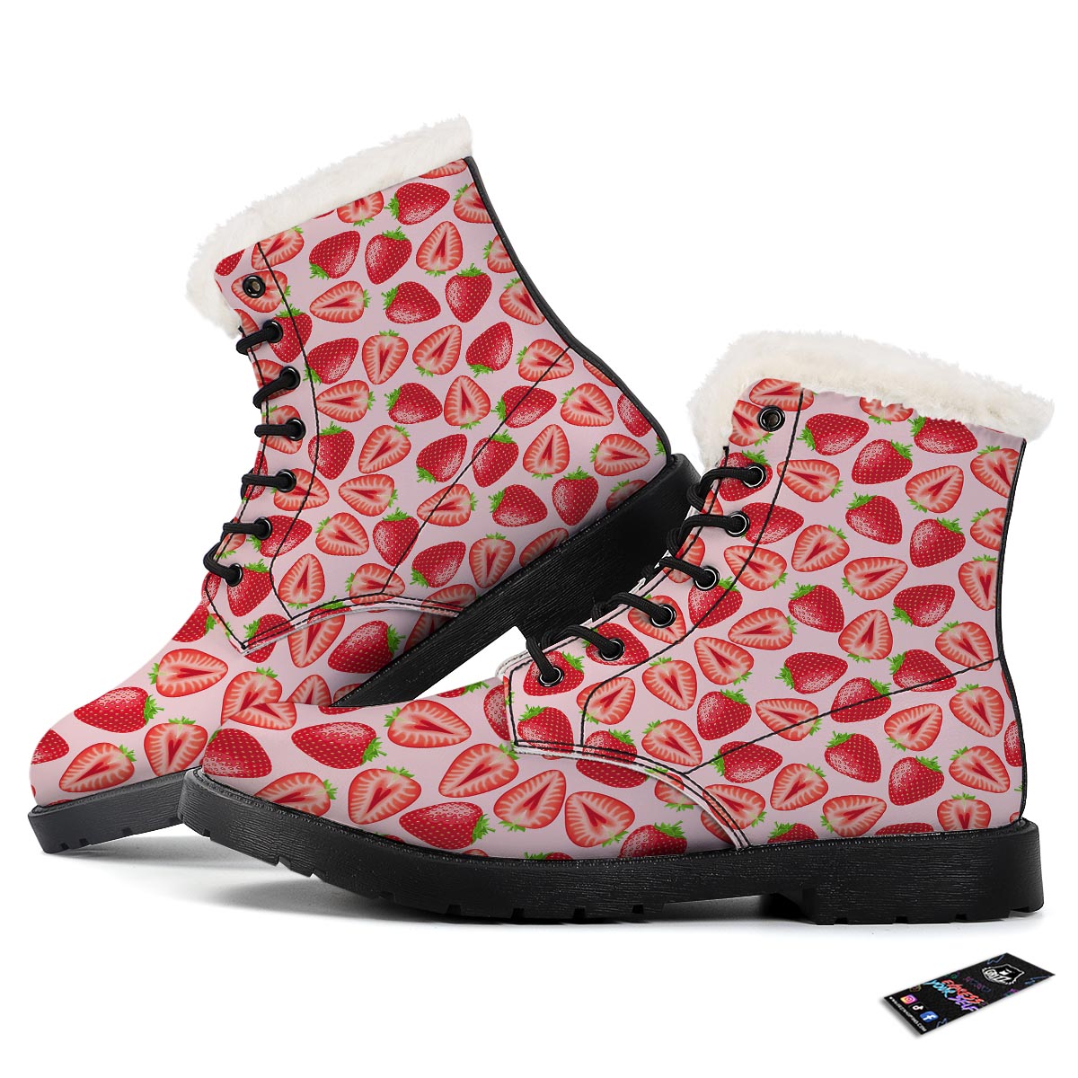 Fruit Strawberry Print Pattern Winter Boots-grizzshop