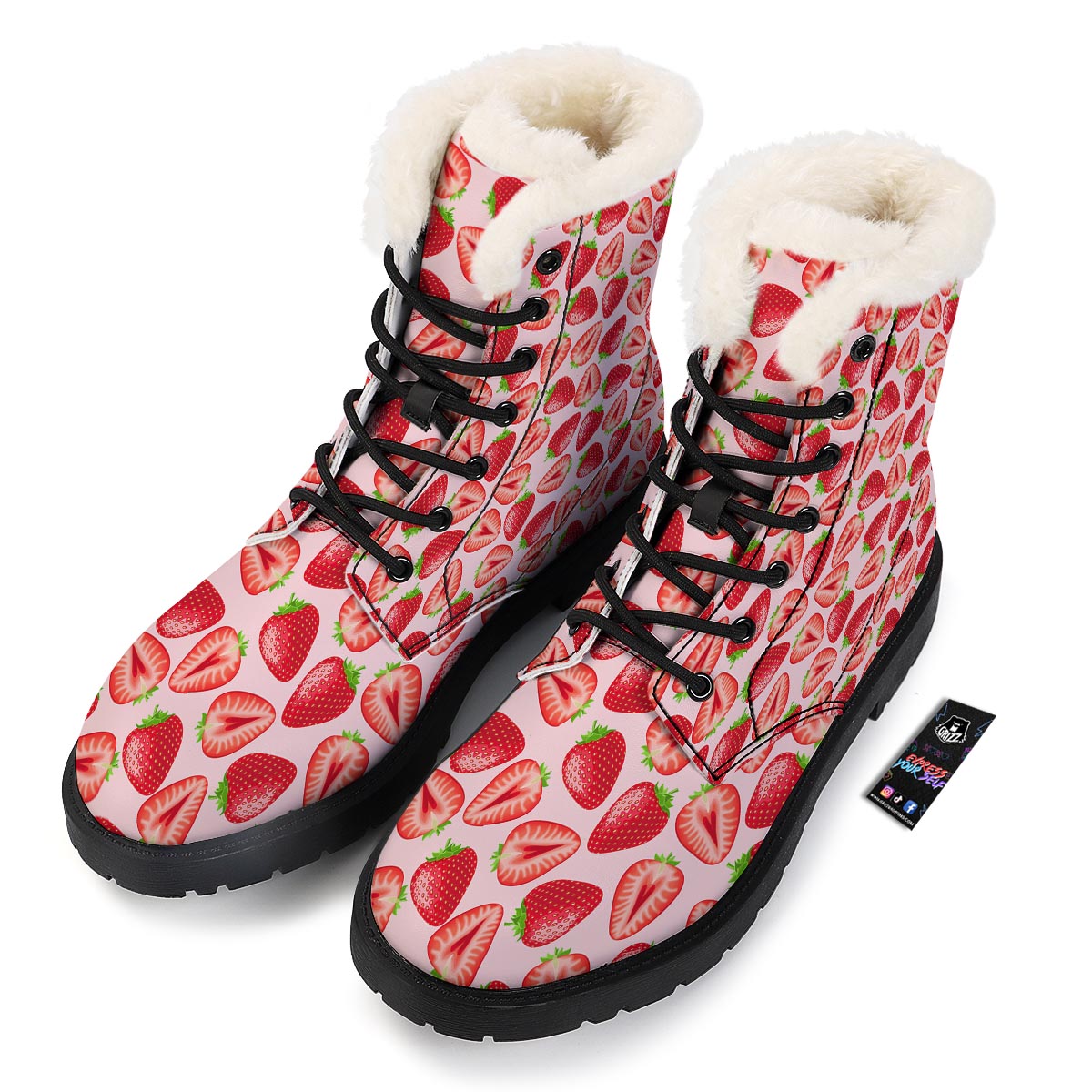 Fruit Strawberry Print Pattern Winter Boots-grizzshop