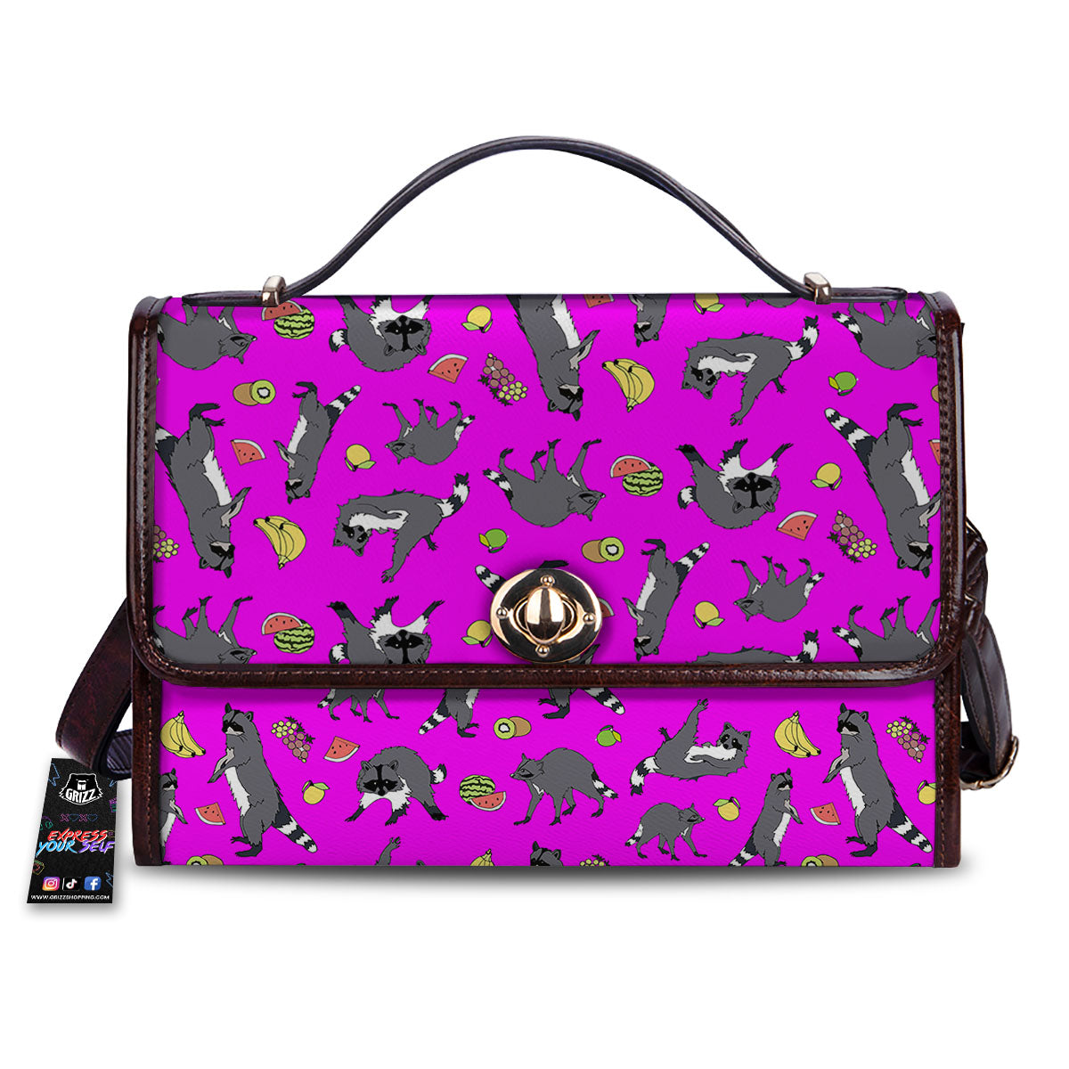 Fruit And Raccoon Print Pattern Women's Satchel Bag