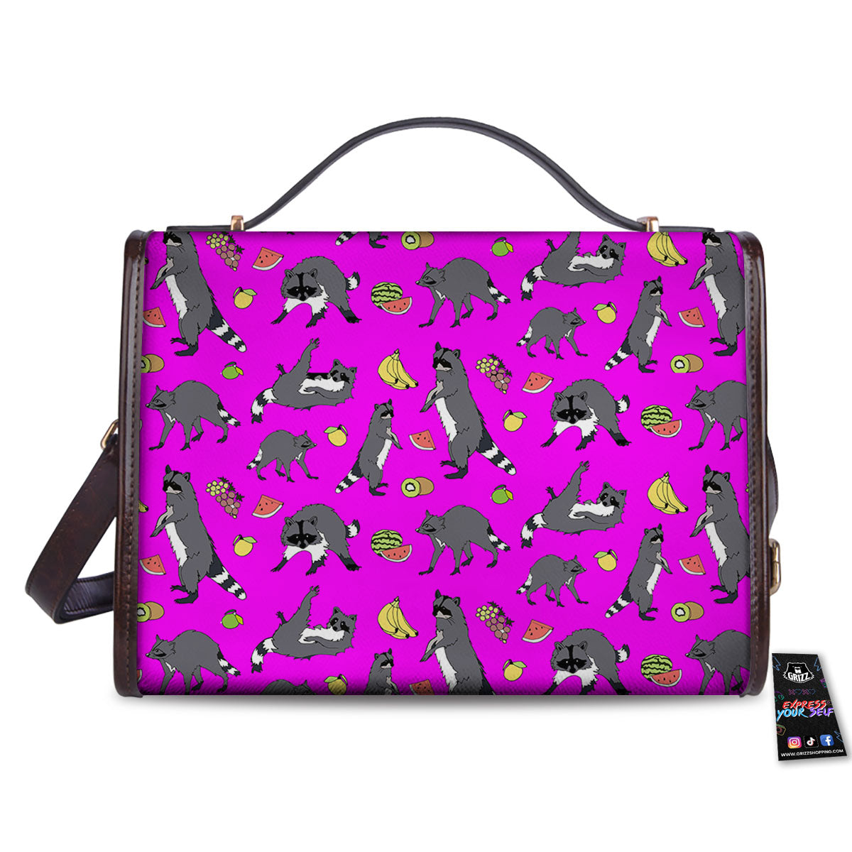 Fruit And Raccoon Print Pattern Women's Satchel Bag