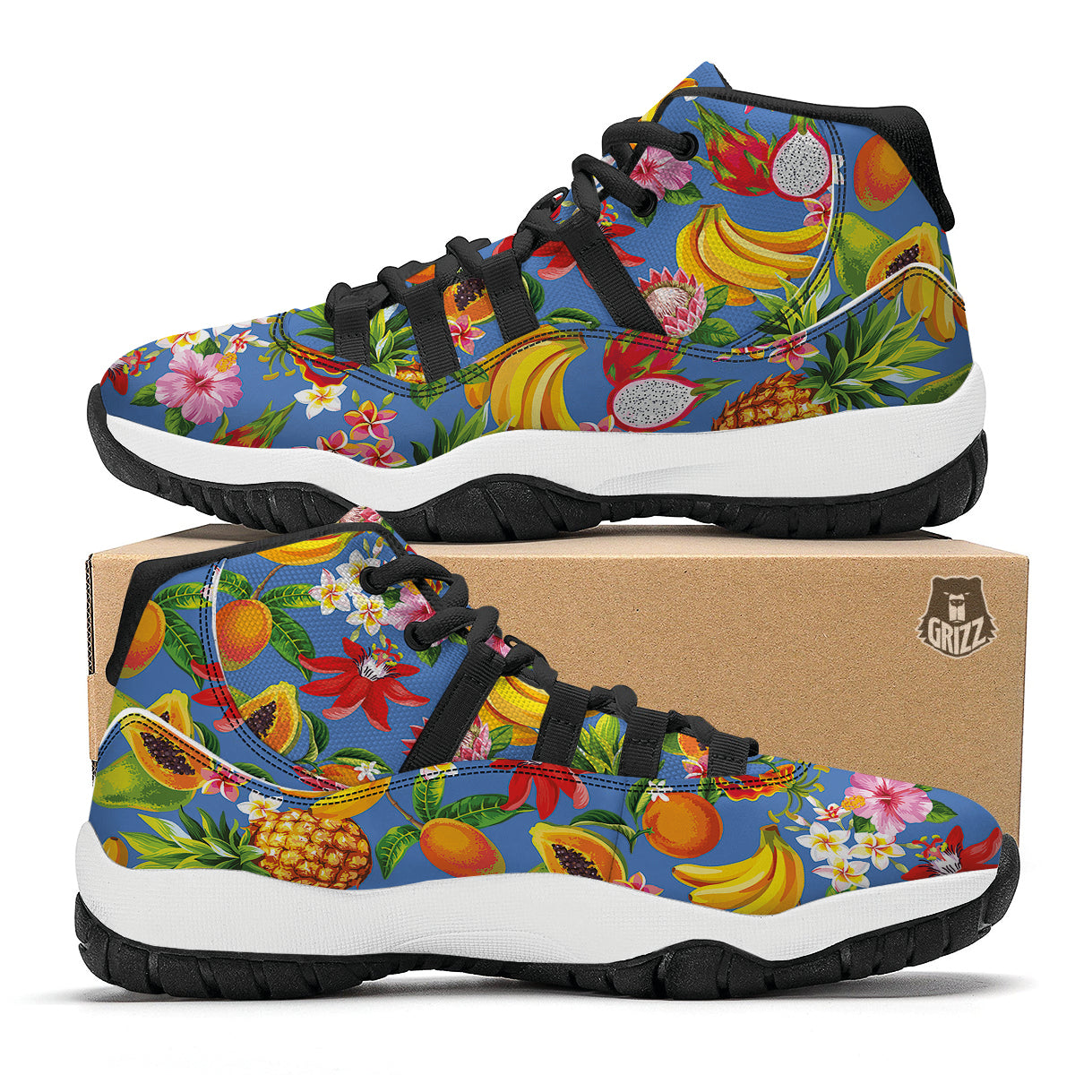 Fruits Aloha Tropical Print Pattern Black Bball Shoes-grizzshop