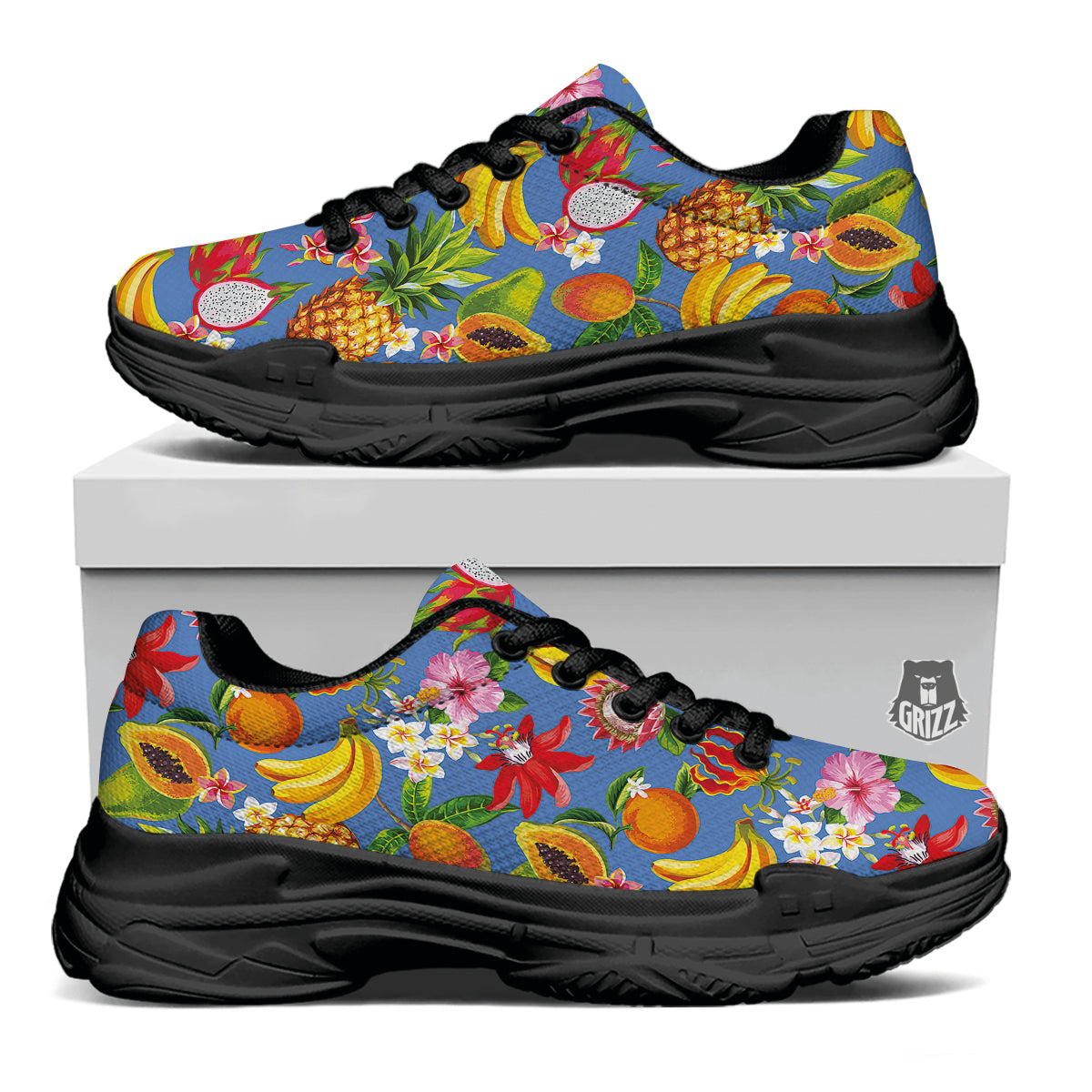 Fruits Aloha Tropical Print Pattern Black Chunky Shoes-grizzshop