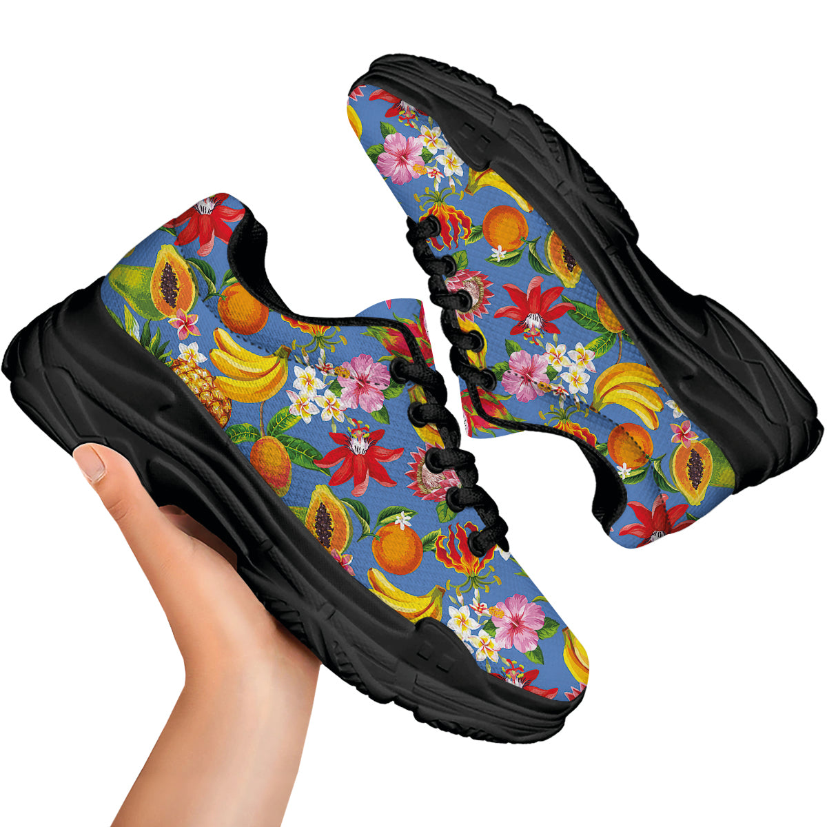 Fruits Aloha Tropical Print Pattern Black Chunky Shoes-grizzshop