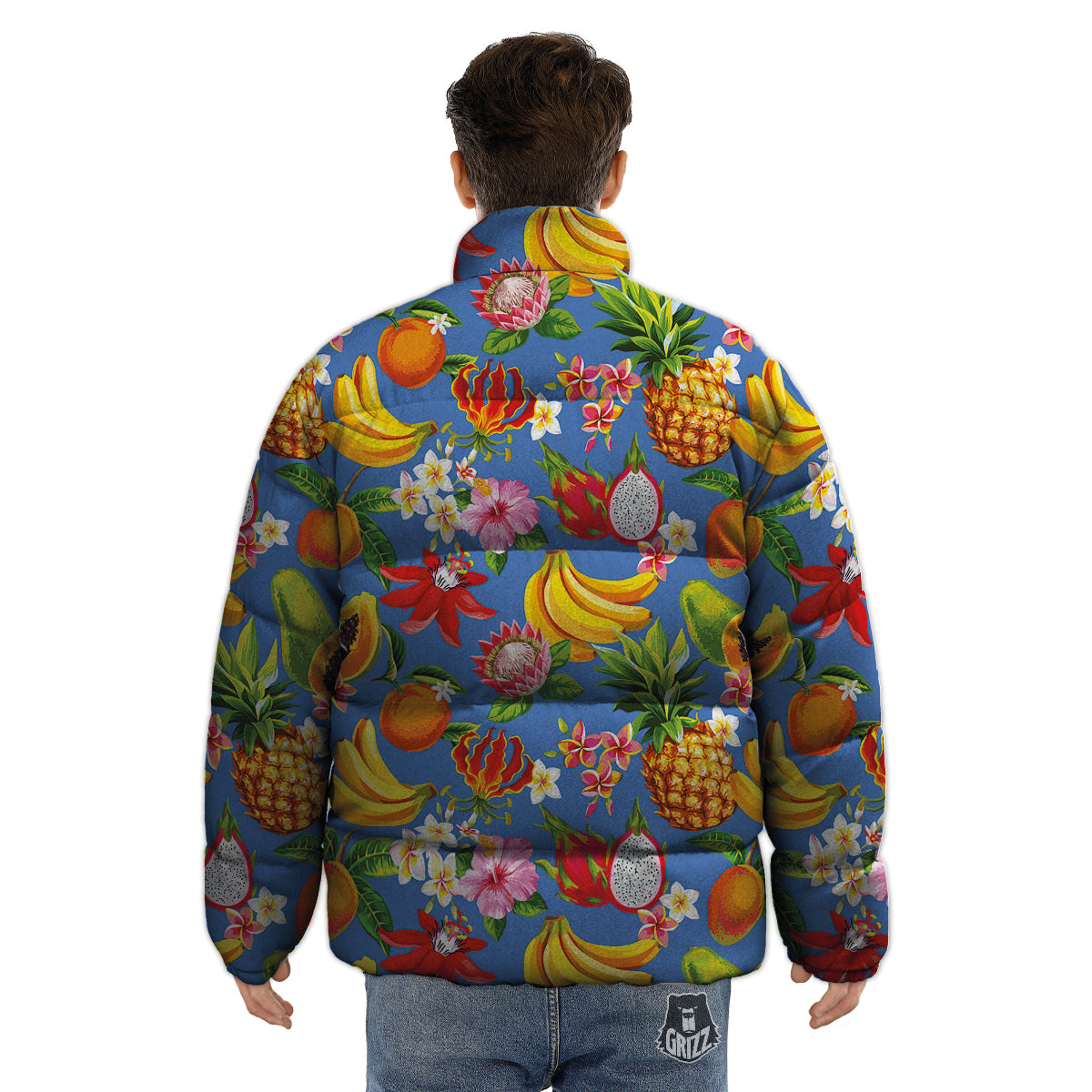 Fruits Aloha Tropical Print Pattern Puffer Jacket-grizzshop