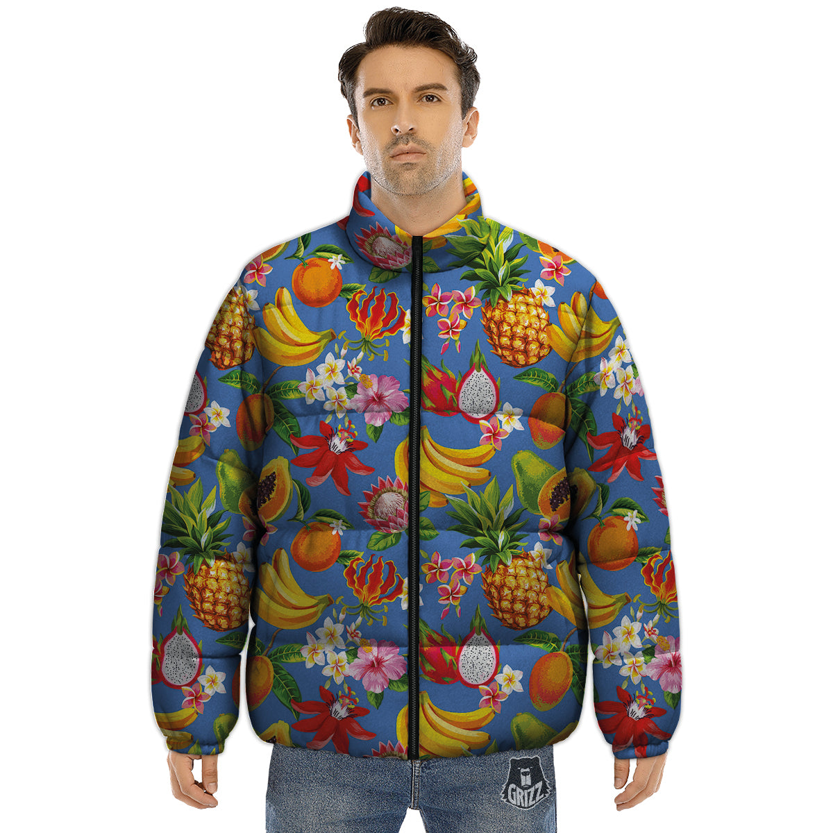Fruits Aloha Tropical Print Pattern Puffer Jacket-grizzshop