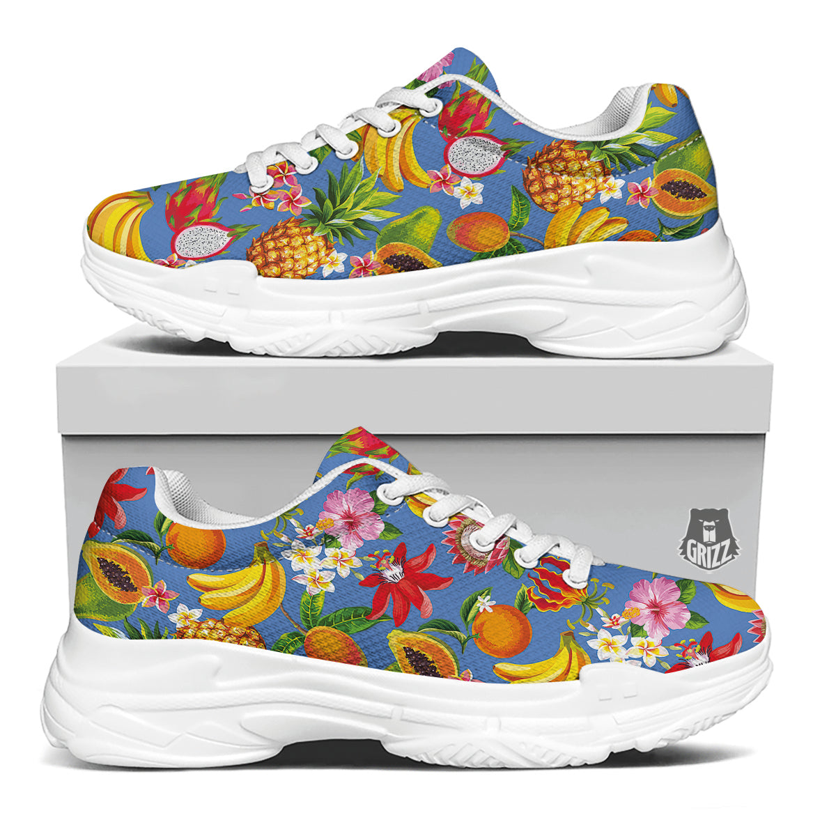 Fruits Aloha Tropical Print Pattern White Chunky Shoes-grizzshop